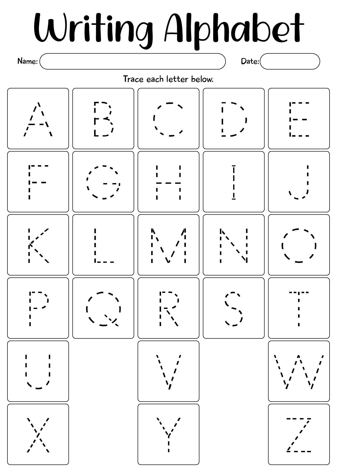 Letter Writing Alphabet Worksheets A-Z