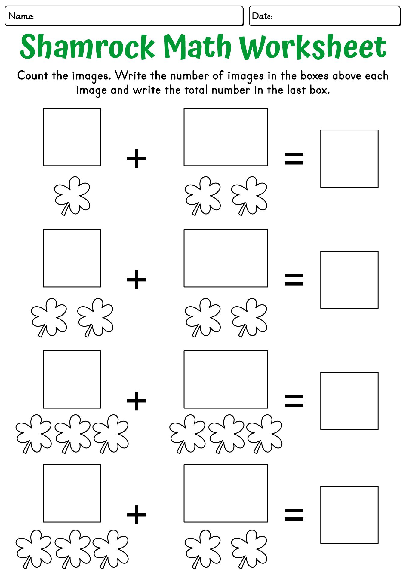 Math Addition Shamrock Worksheet