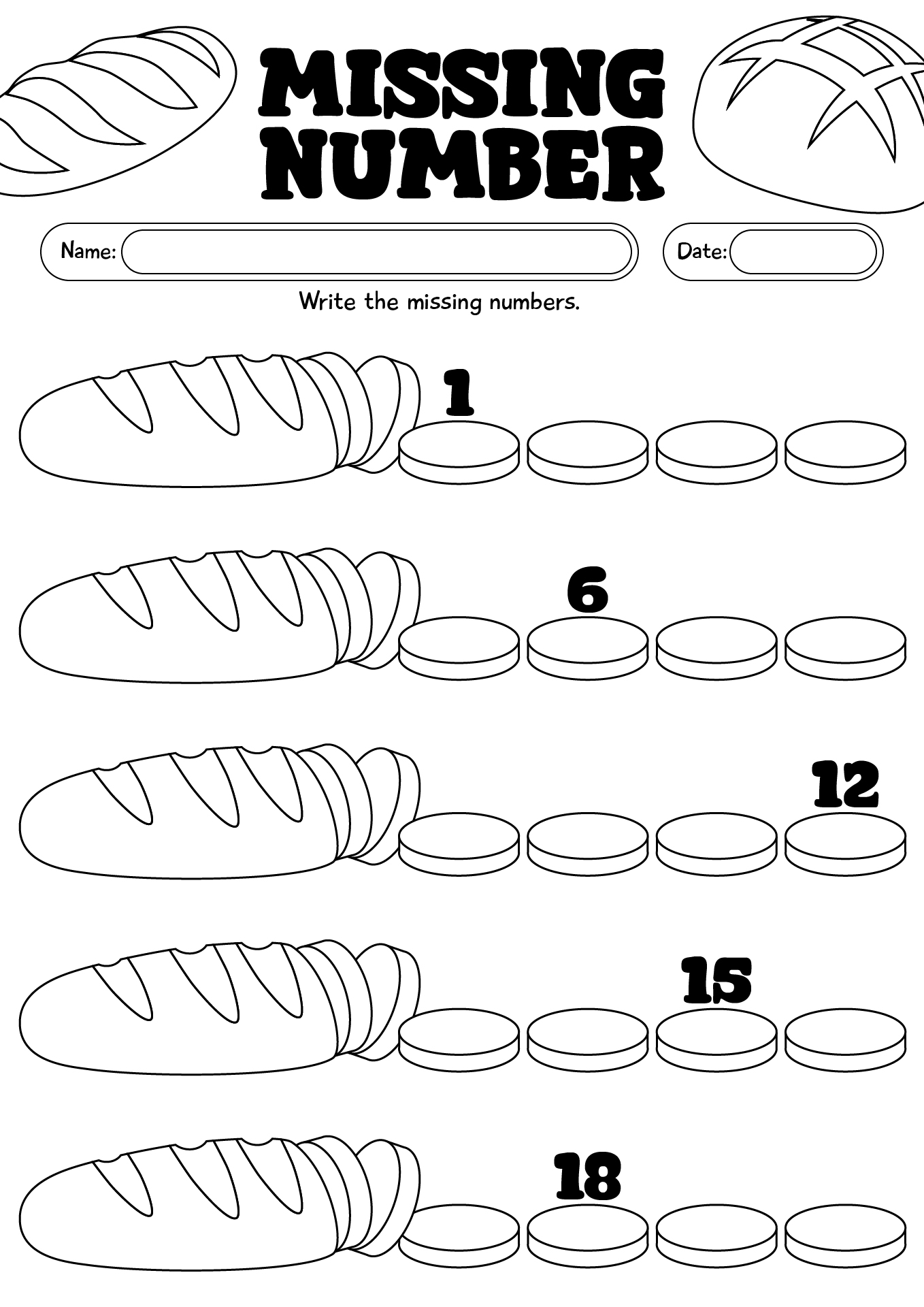 Missing Number Worksheets 1-20 Printable