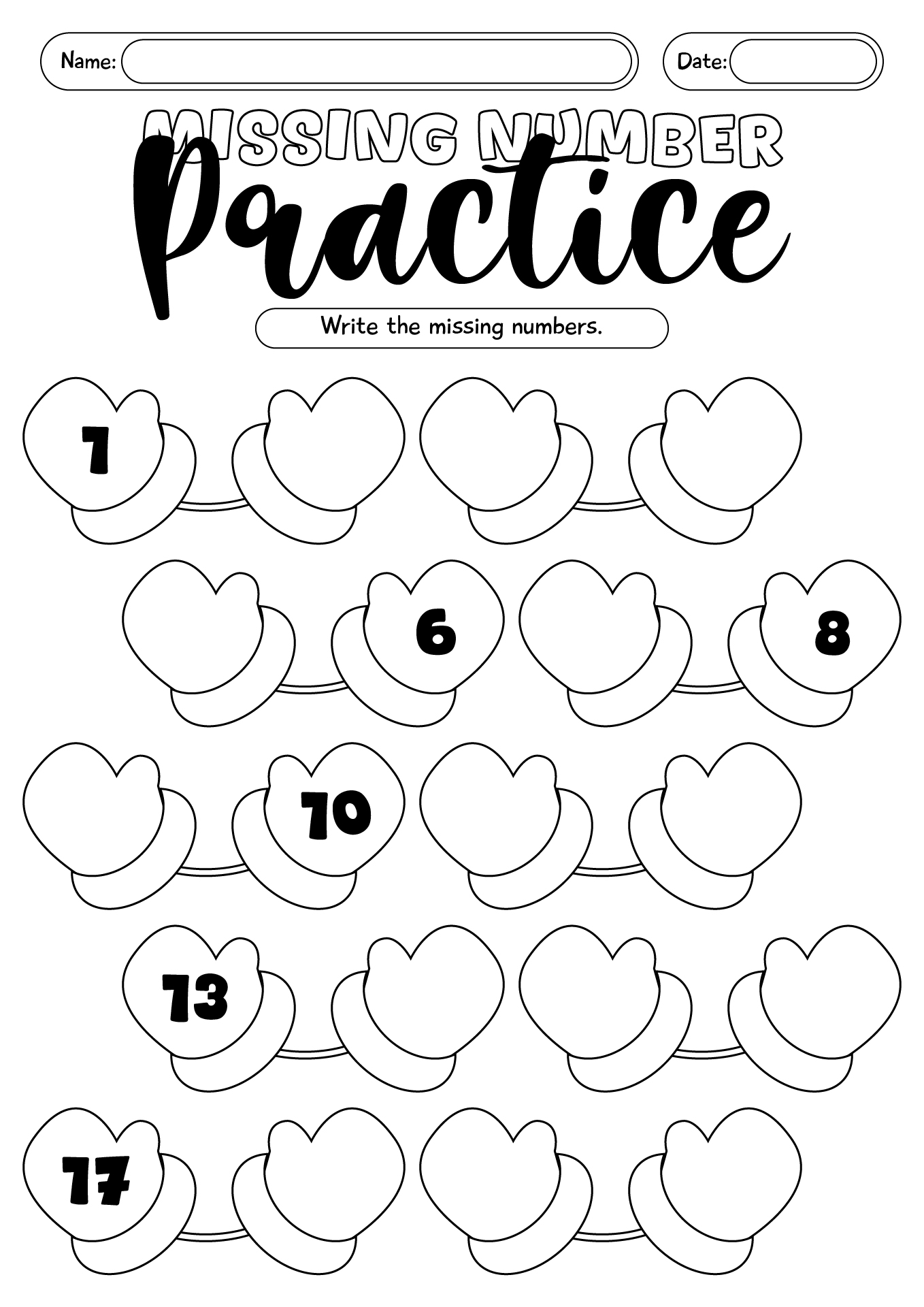 Missing Numbers 1 To 20 Practice Sheet