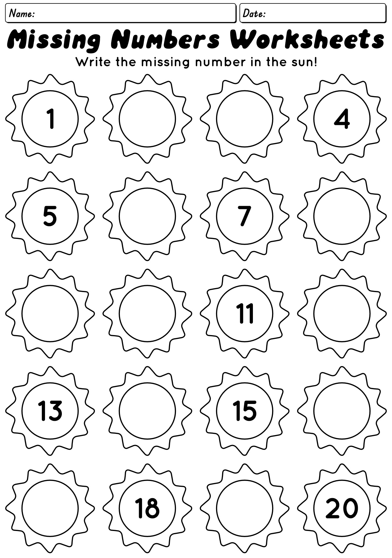 Missing Numbers 1-20 Worksheet