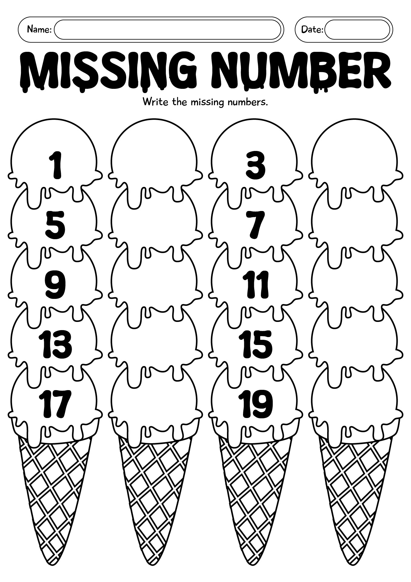 Missing Numbers Activity Printable