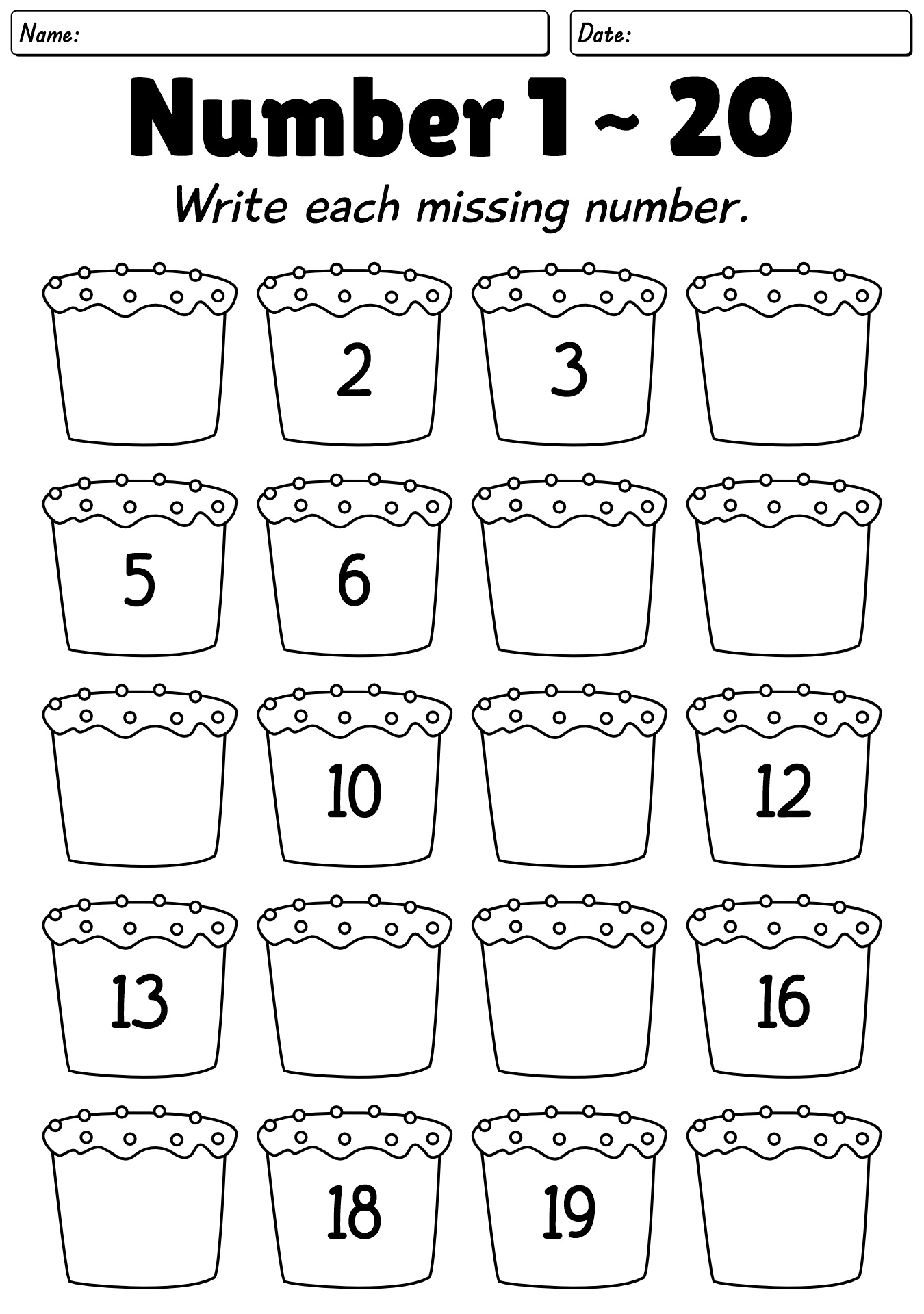 Missing Numbers Chart 1-20 Worksheets
