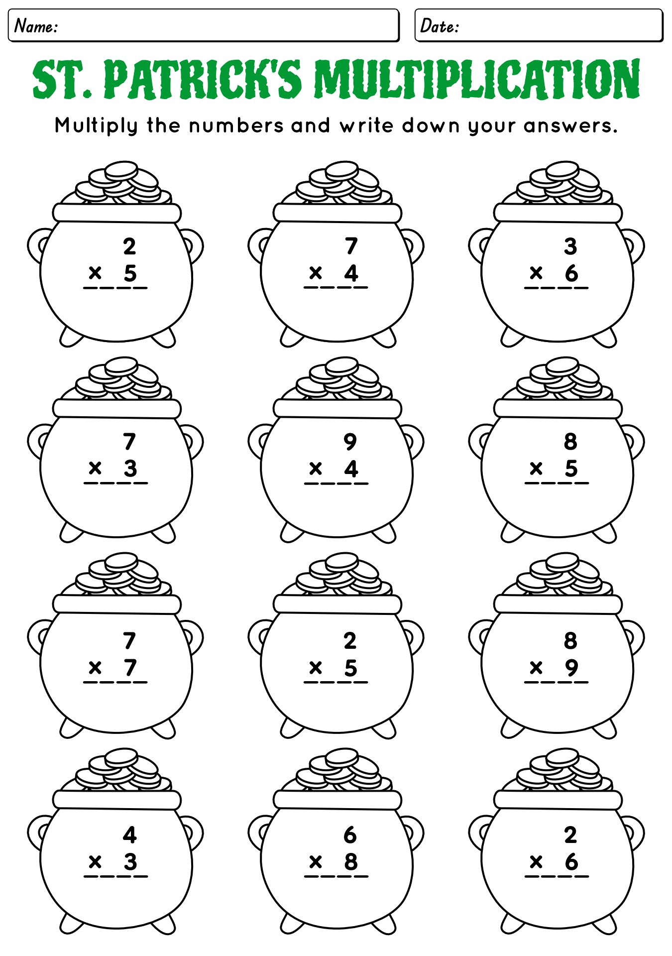 13 St. Patrick's Day Math Multiplication Worksheet - Free PDF at ...