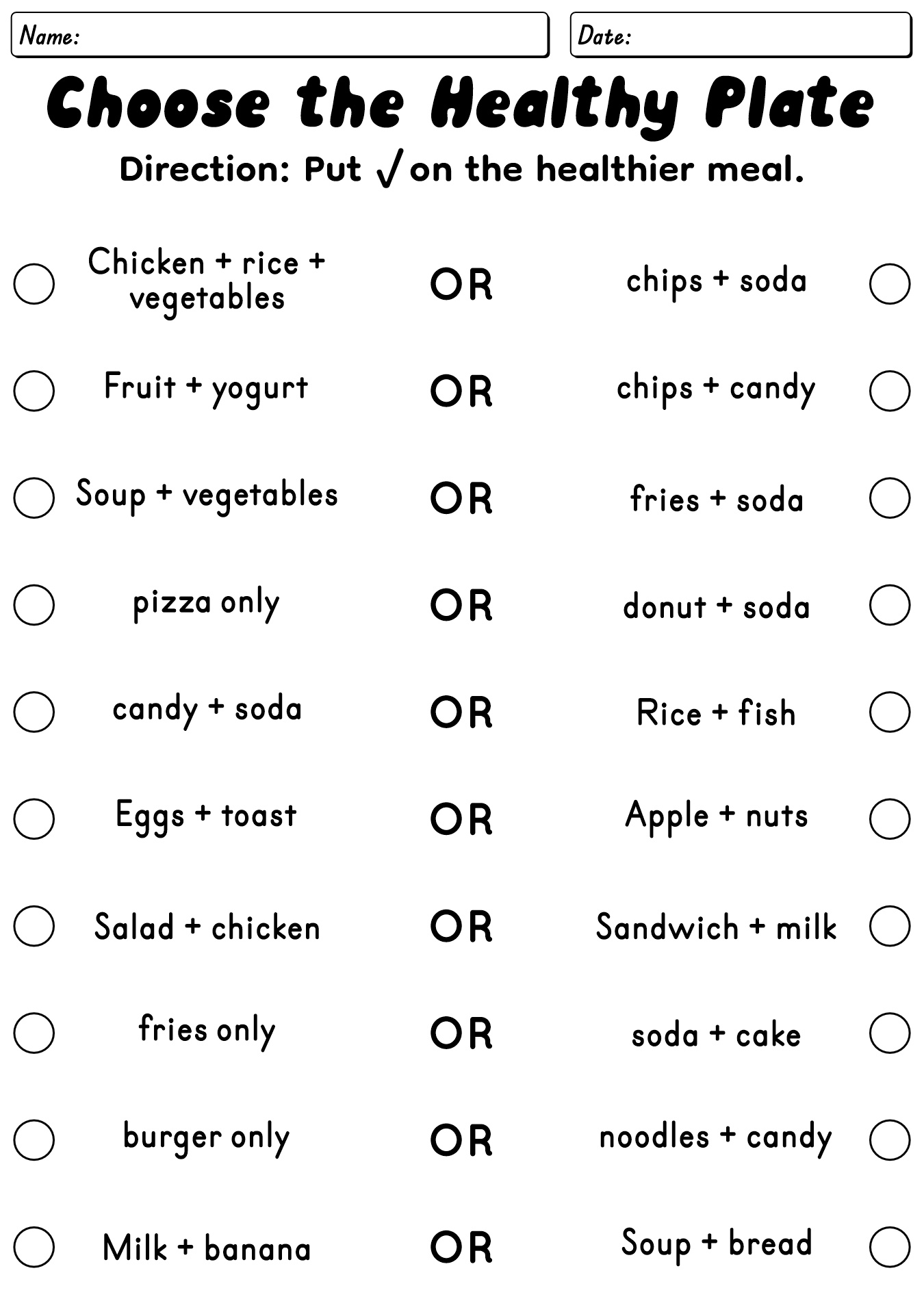 Nutrition Worksheets For 2nd Grade