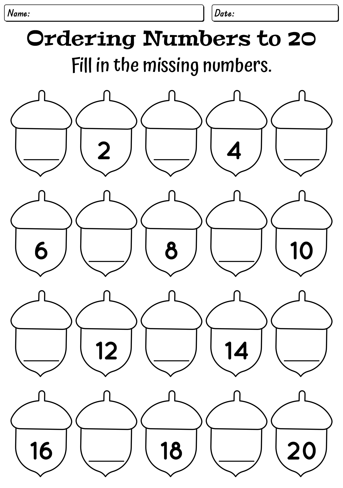 Ordering Numbers 1 To 20 Worksheets