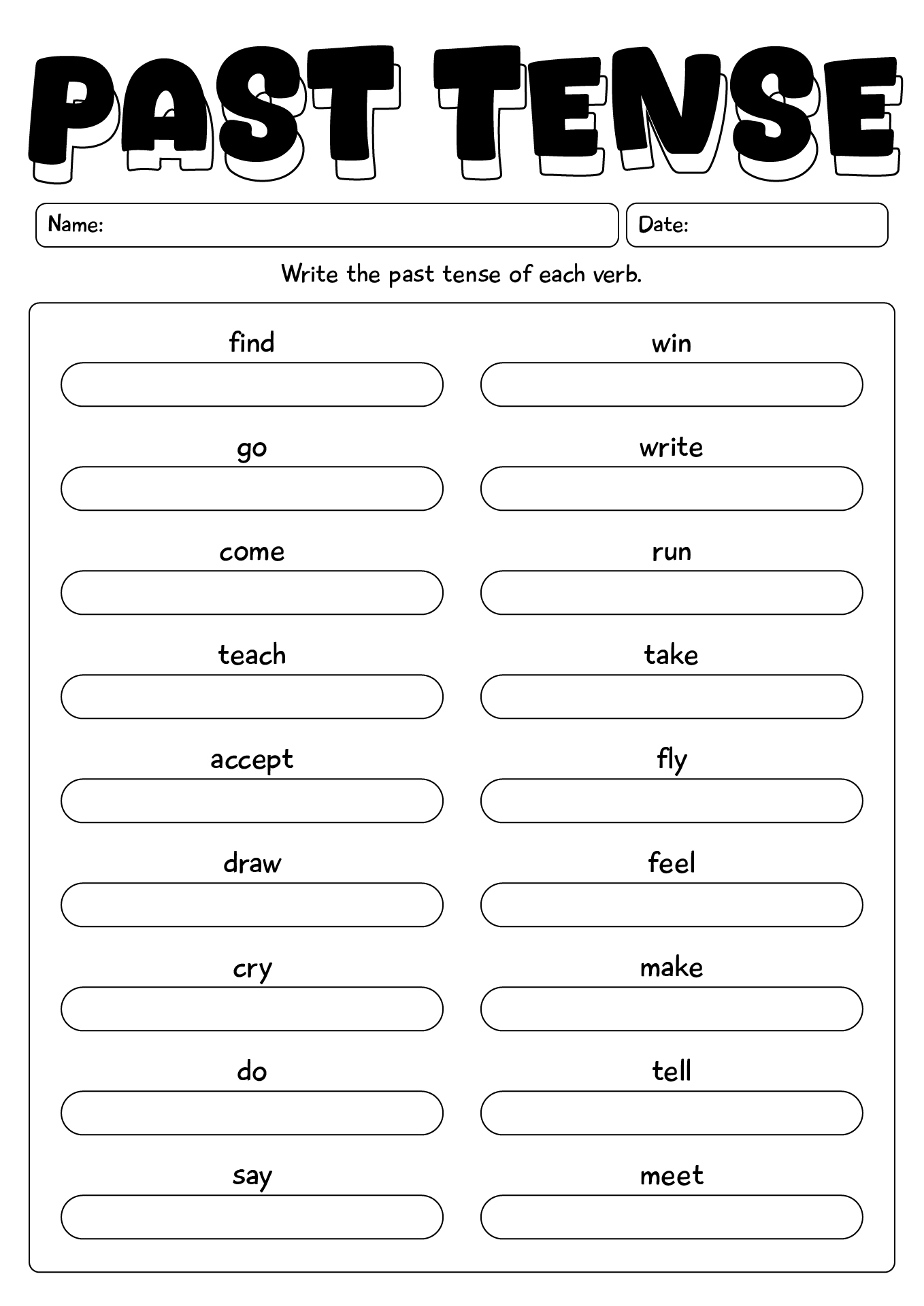 Past Tense Worksheets For Second Grade