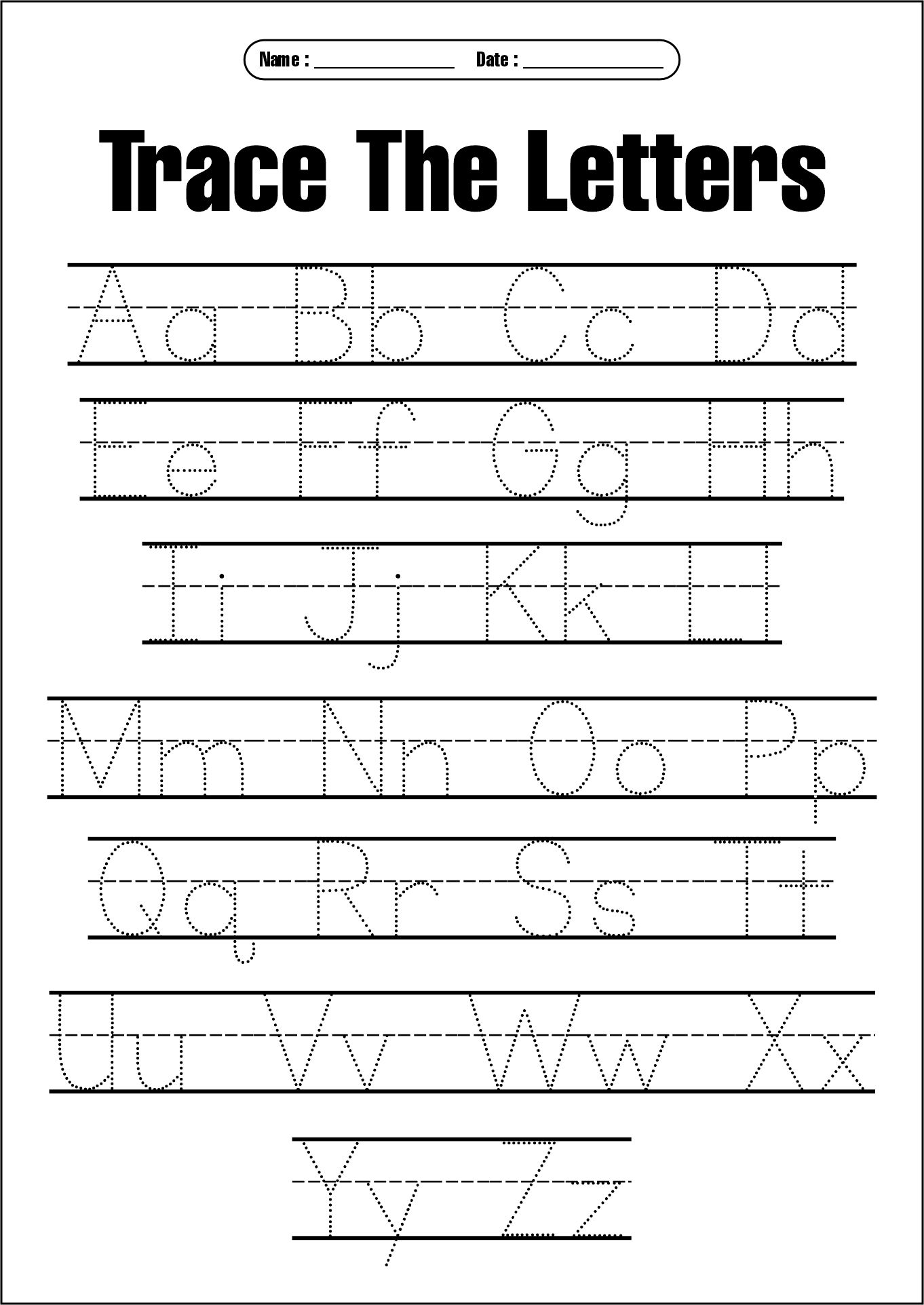 Pre-K Traceable Letters Handwriting Worksheets