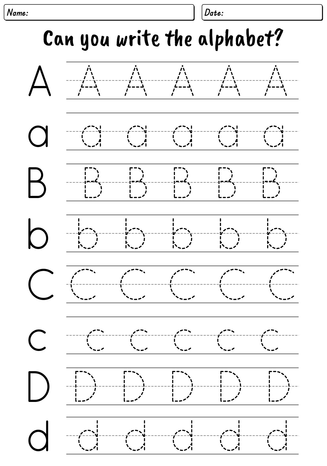 Preschool Alphabet Writing Worksheets