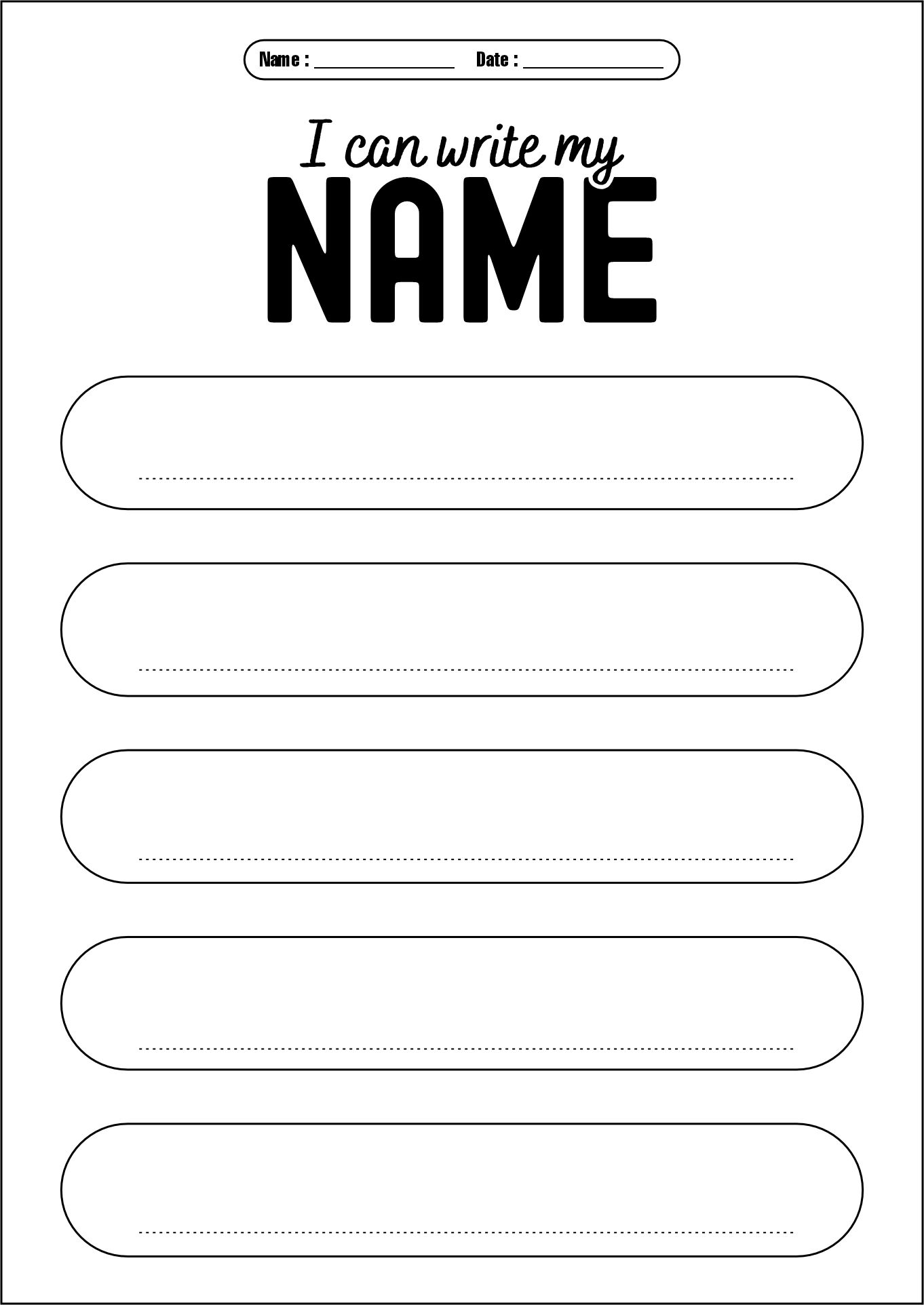 Preschool Name Writing Practice Sheets