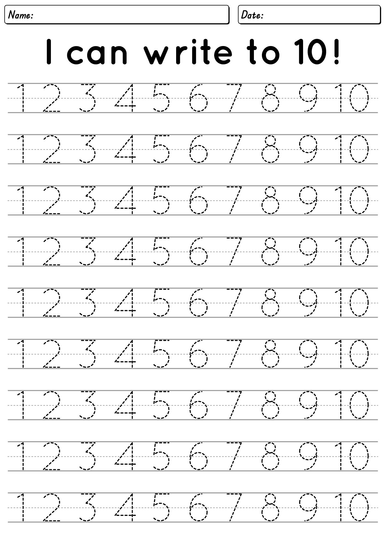 Preschool Number Writing Practice Sheets