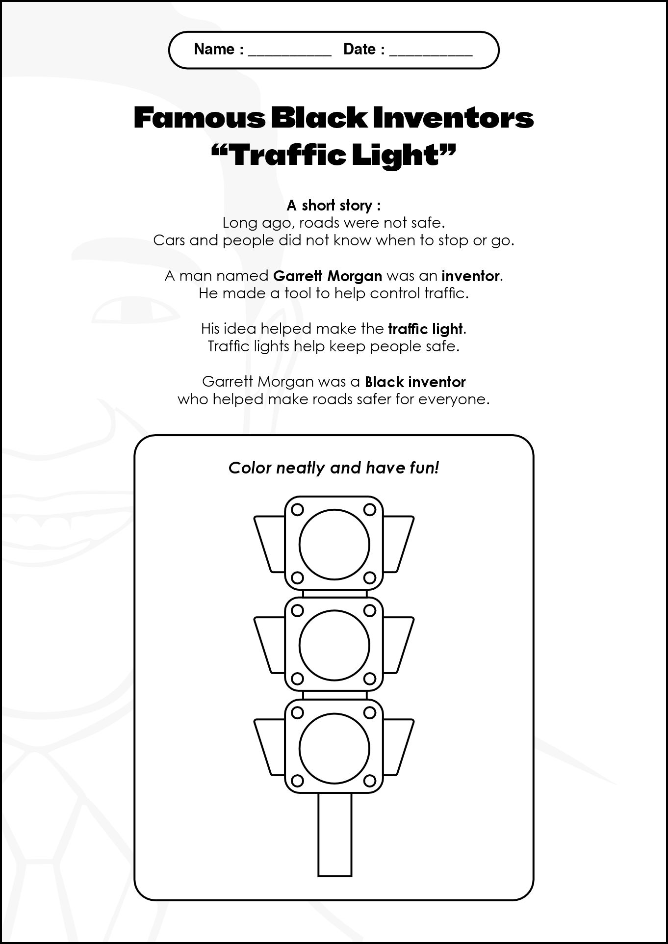 Preschool Worksheets on Famous Black Inventors