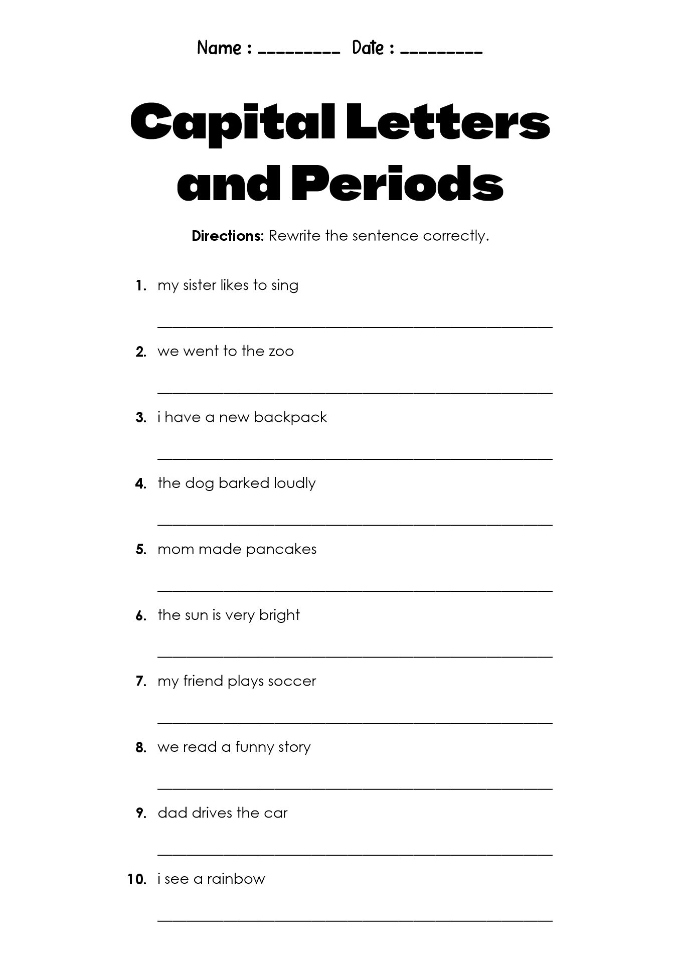 Printable 2nd Grade Grammar Exercises