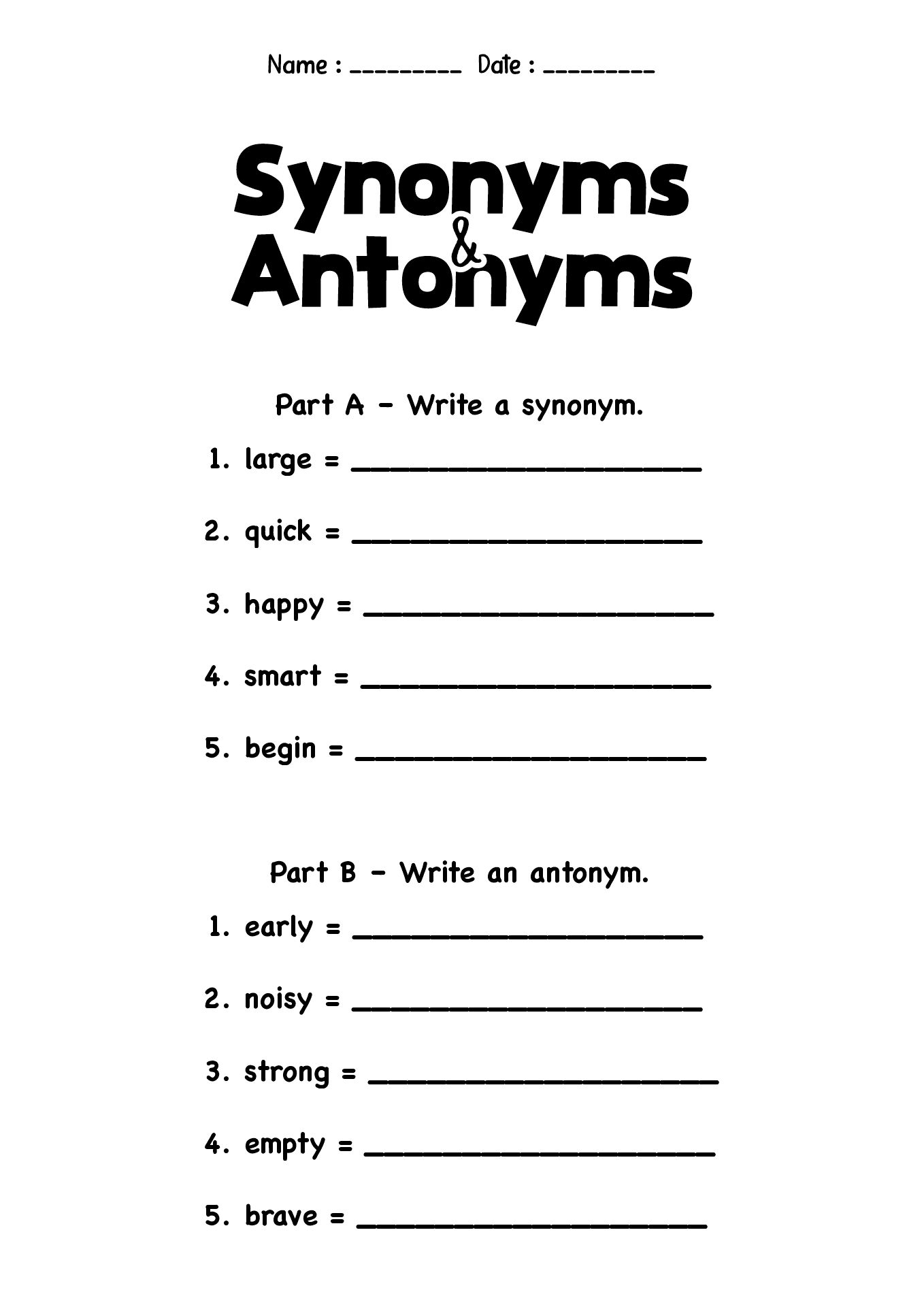 Printable 3rd Grade Vocabulary English Sheets