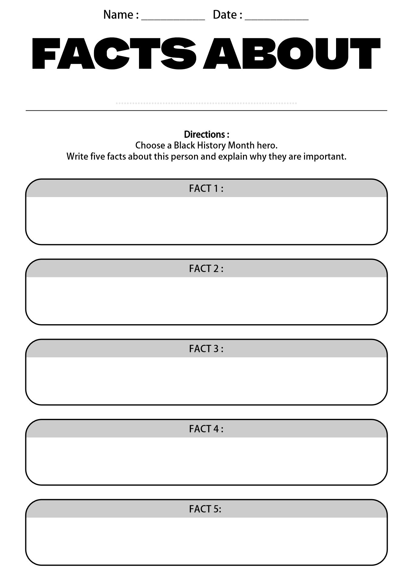 Printable Black History Month Activity Worksheet for Teachers