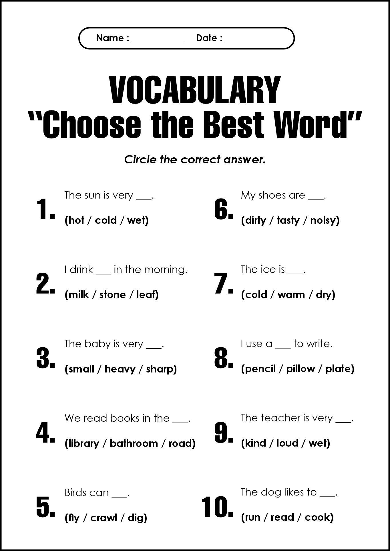 Printable English Language Arts Worksheets for 2nd Grade