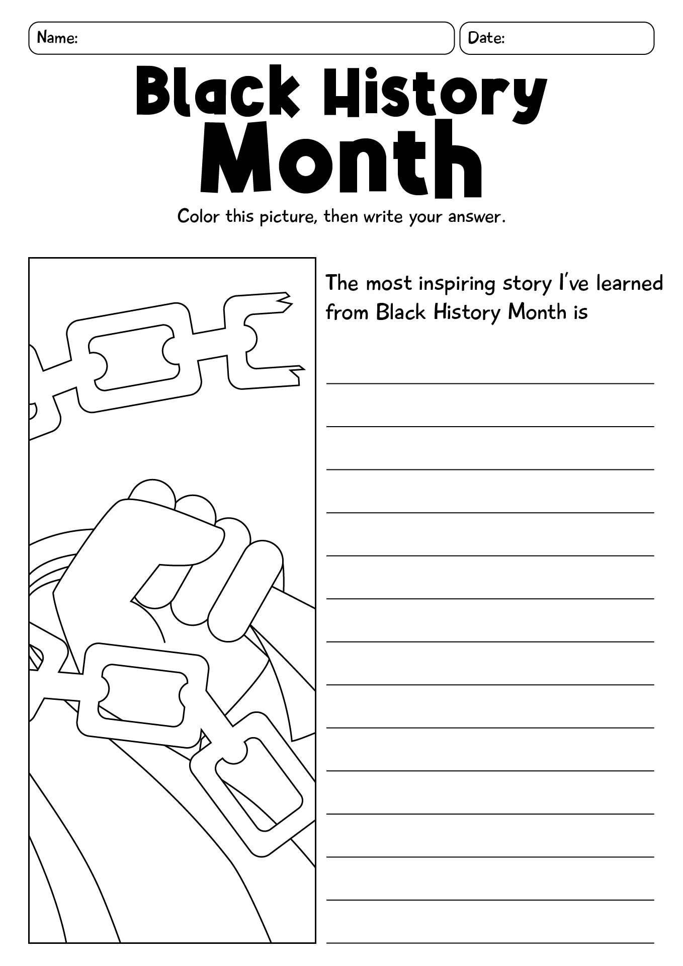 Printable First Grade Black History Worksheet