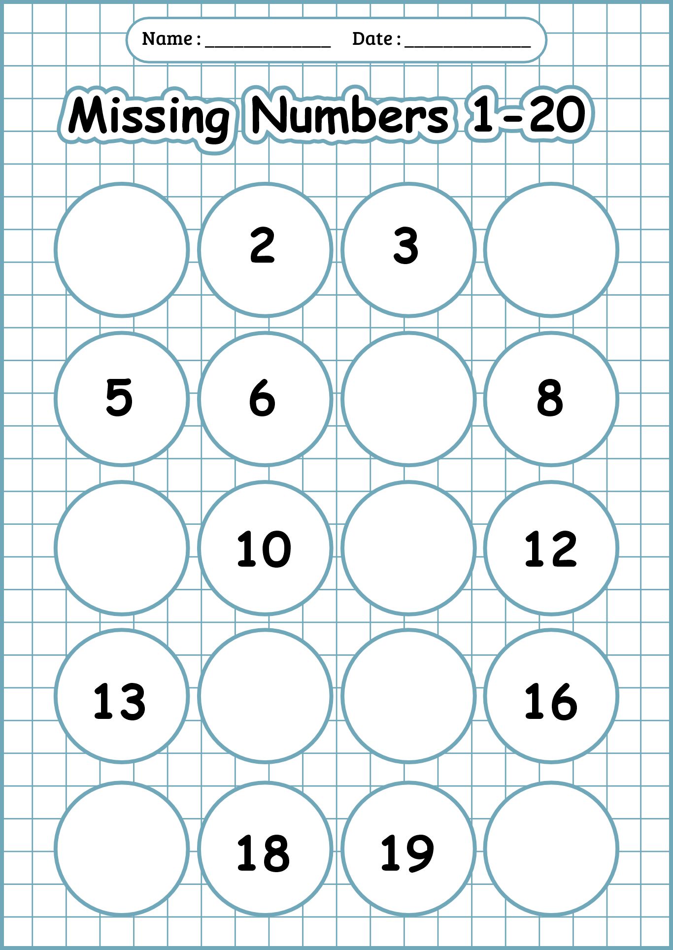 Printable Missing Number Activities Worksheets 1-20