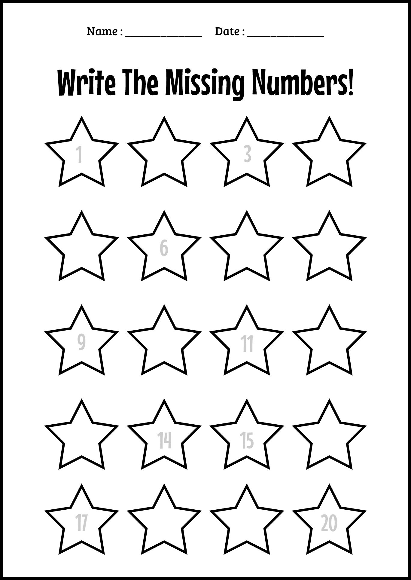 Printable Missing Number Exercises Worksheets 1-20