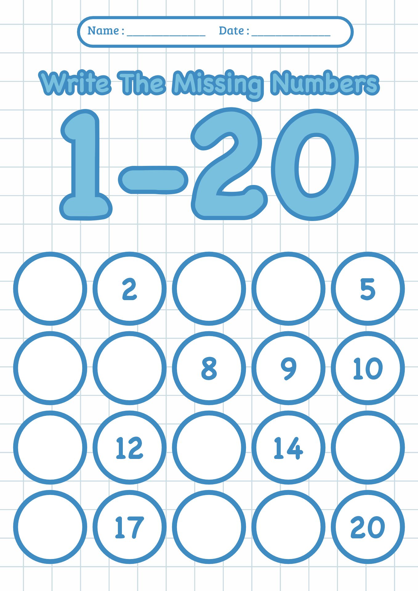 Printable Missing Number Worksheets 1-20 for Kindergarten