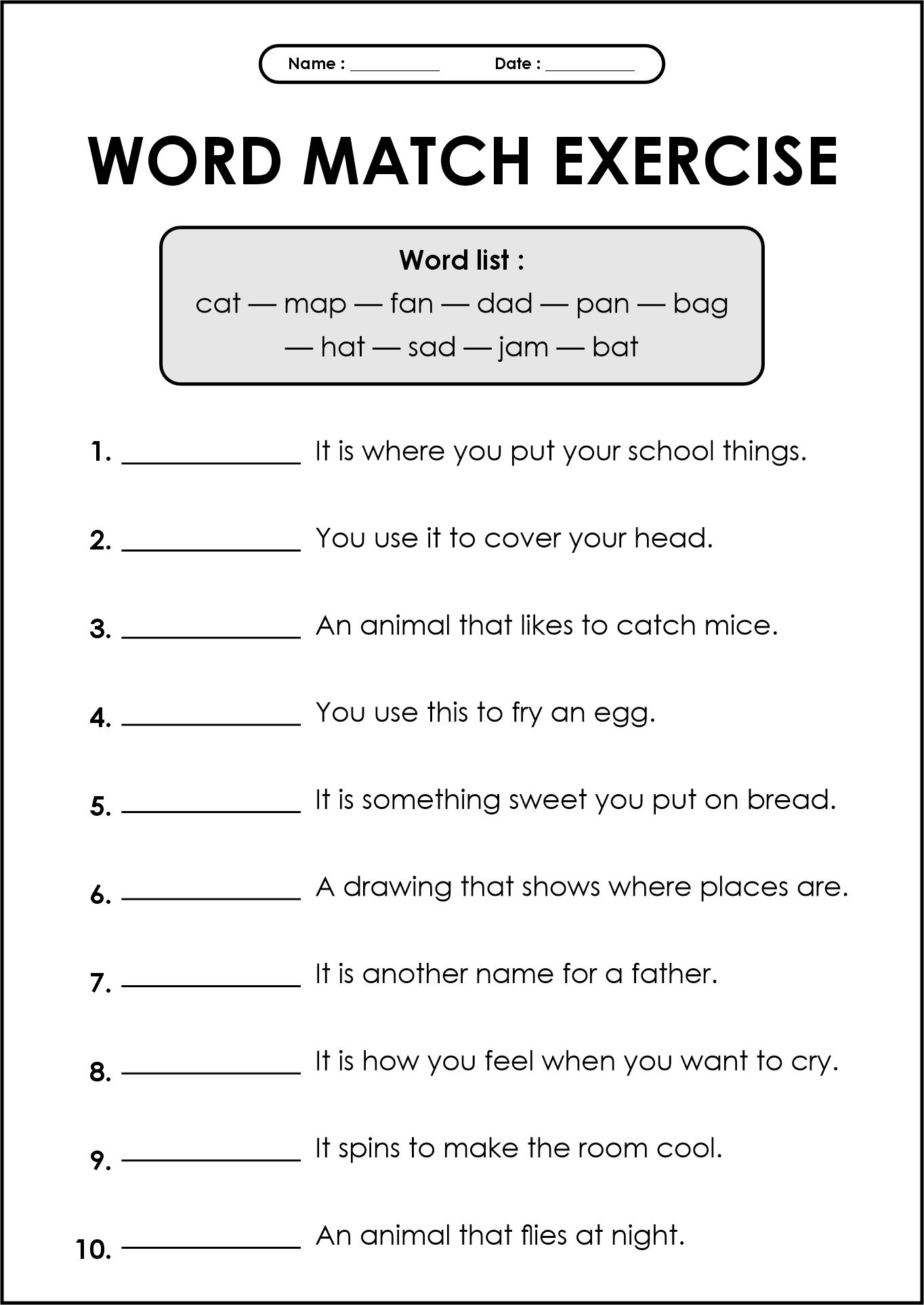 Printable Vocabulary Worksheets for 2nd Grade