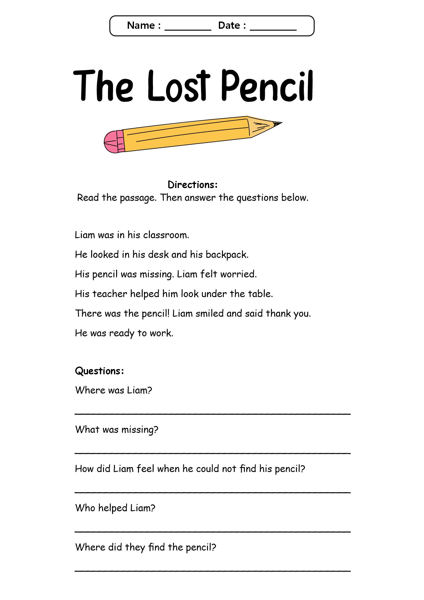 Second Grade Reading Activity Sheets