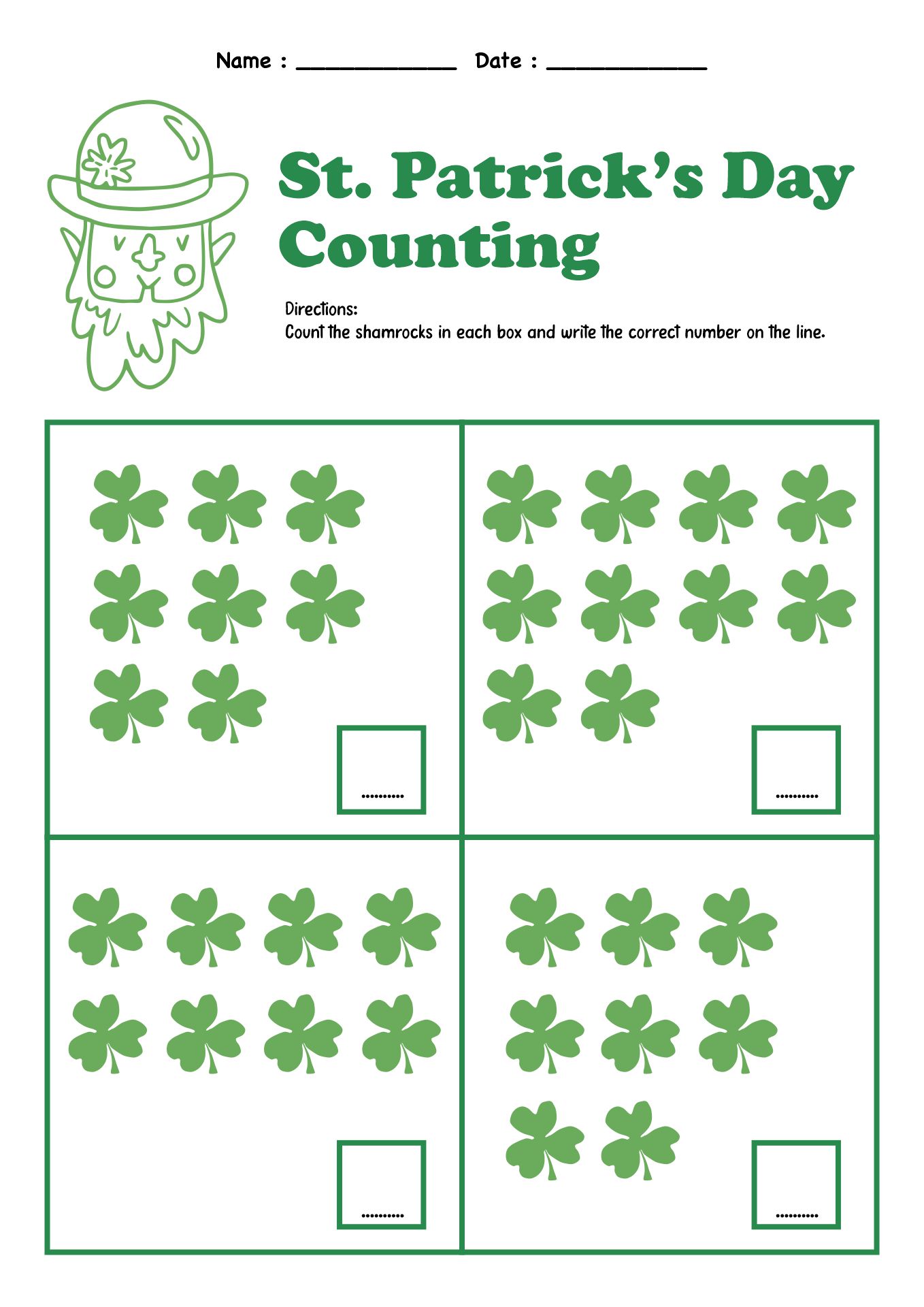 Shamrock Counting Activities for Preschoolers