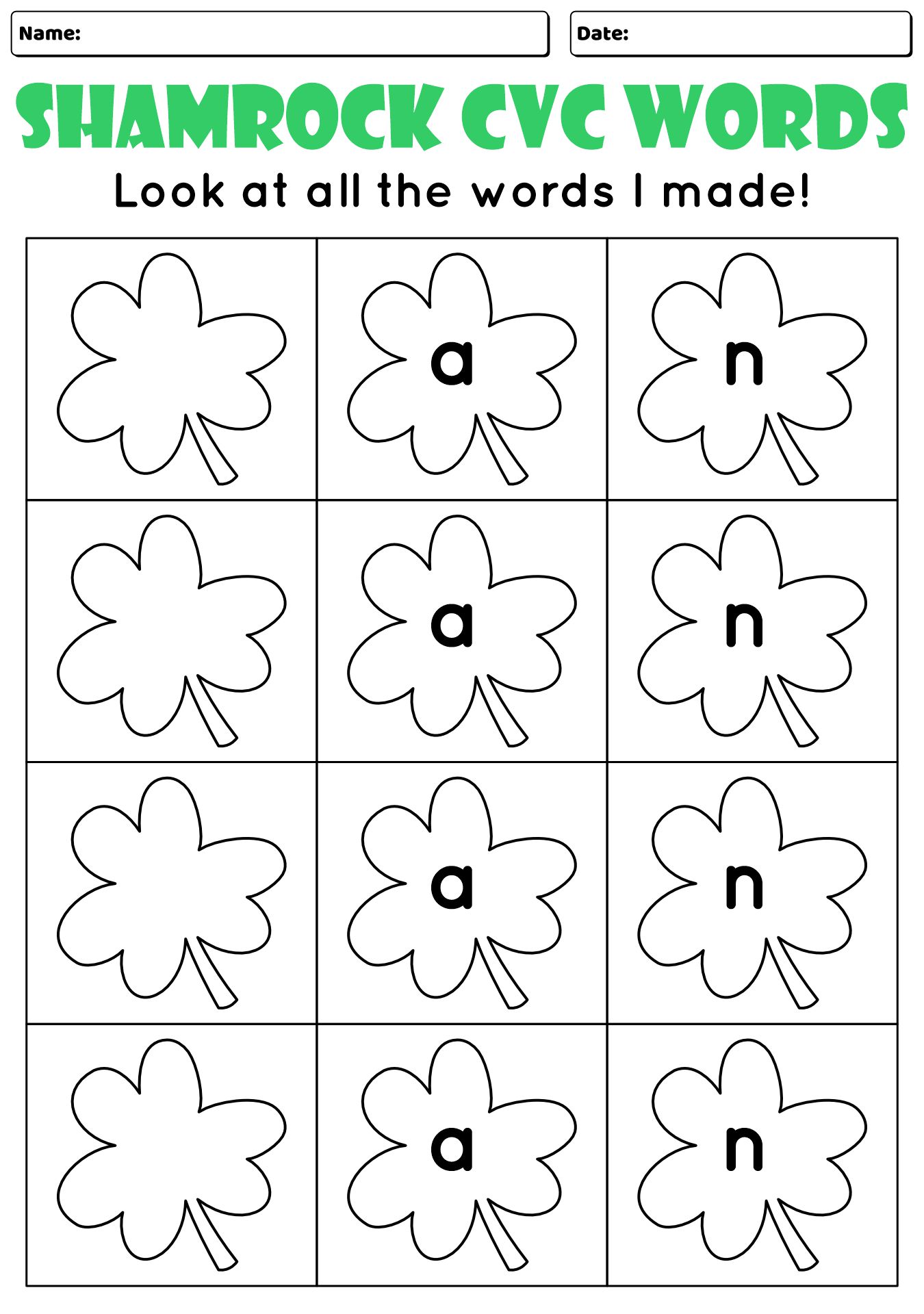 Shamrock CVC Find And Color Worksheet