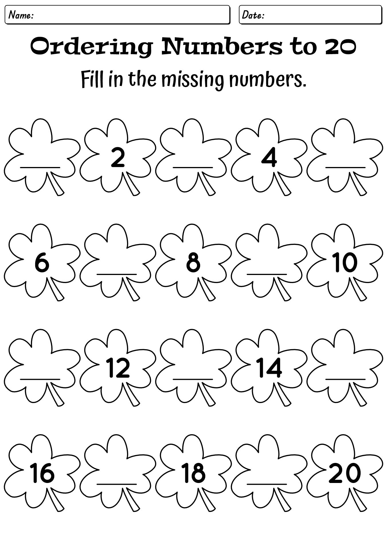 Shamrock Number Ordering Worksheet