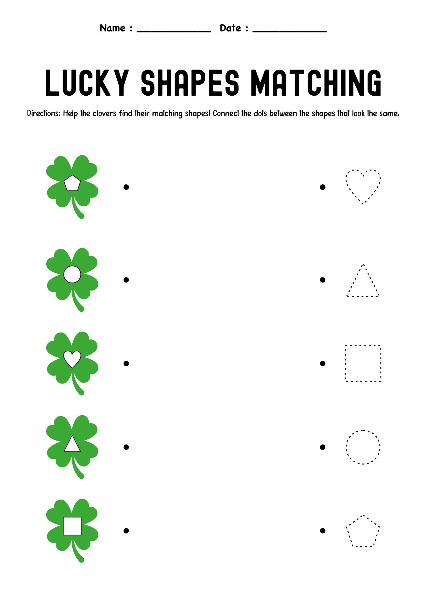 Shamrock Shape Matching Sheets for Early Childhood
