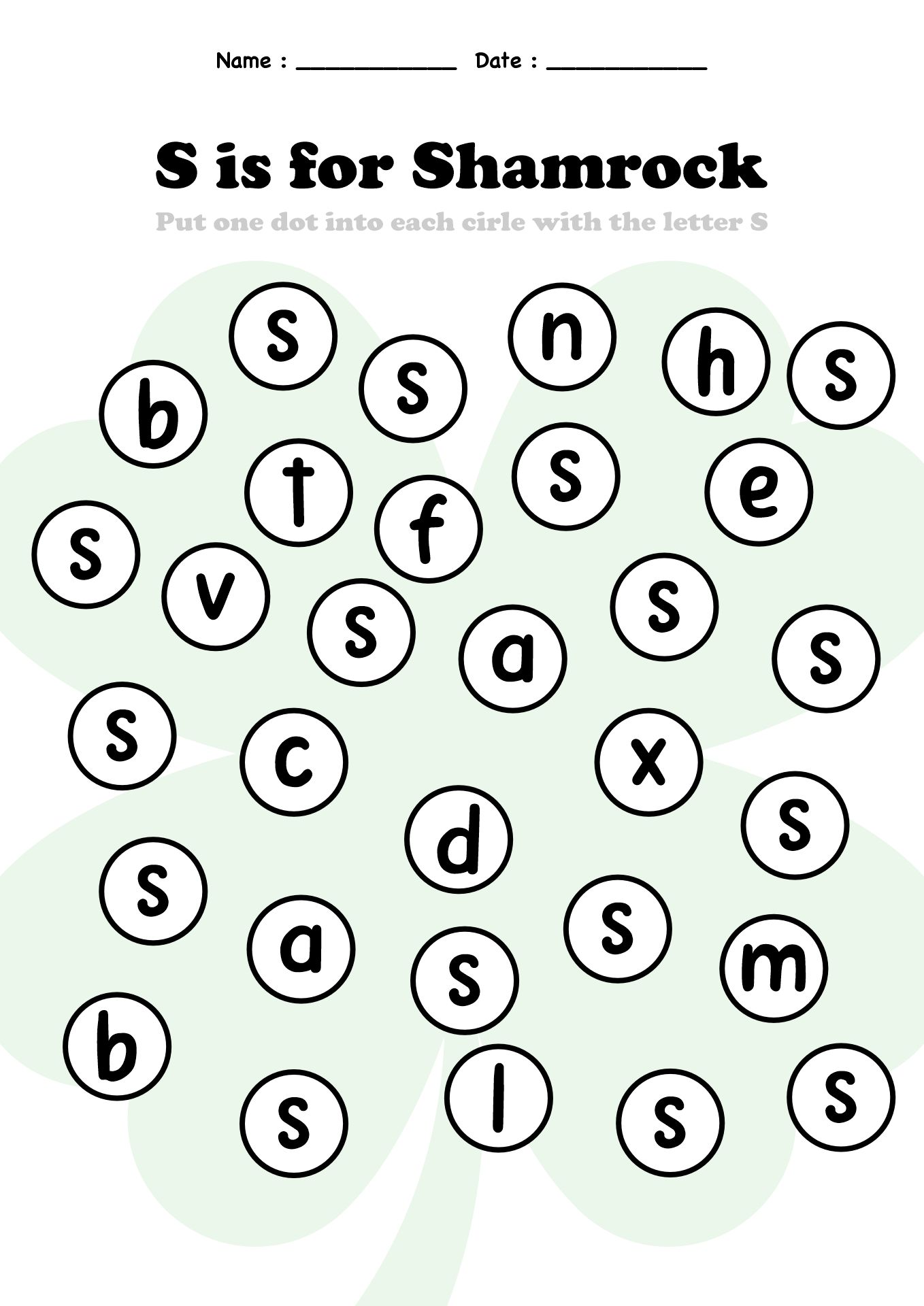 Shamrock-Themed Letter Recognition Worksheets for Preschool