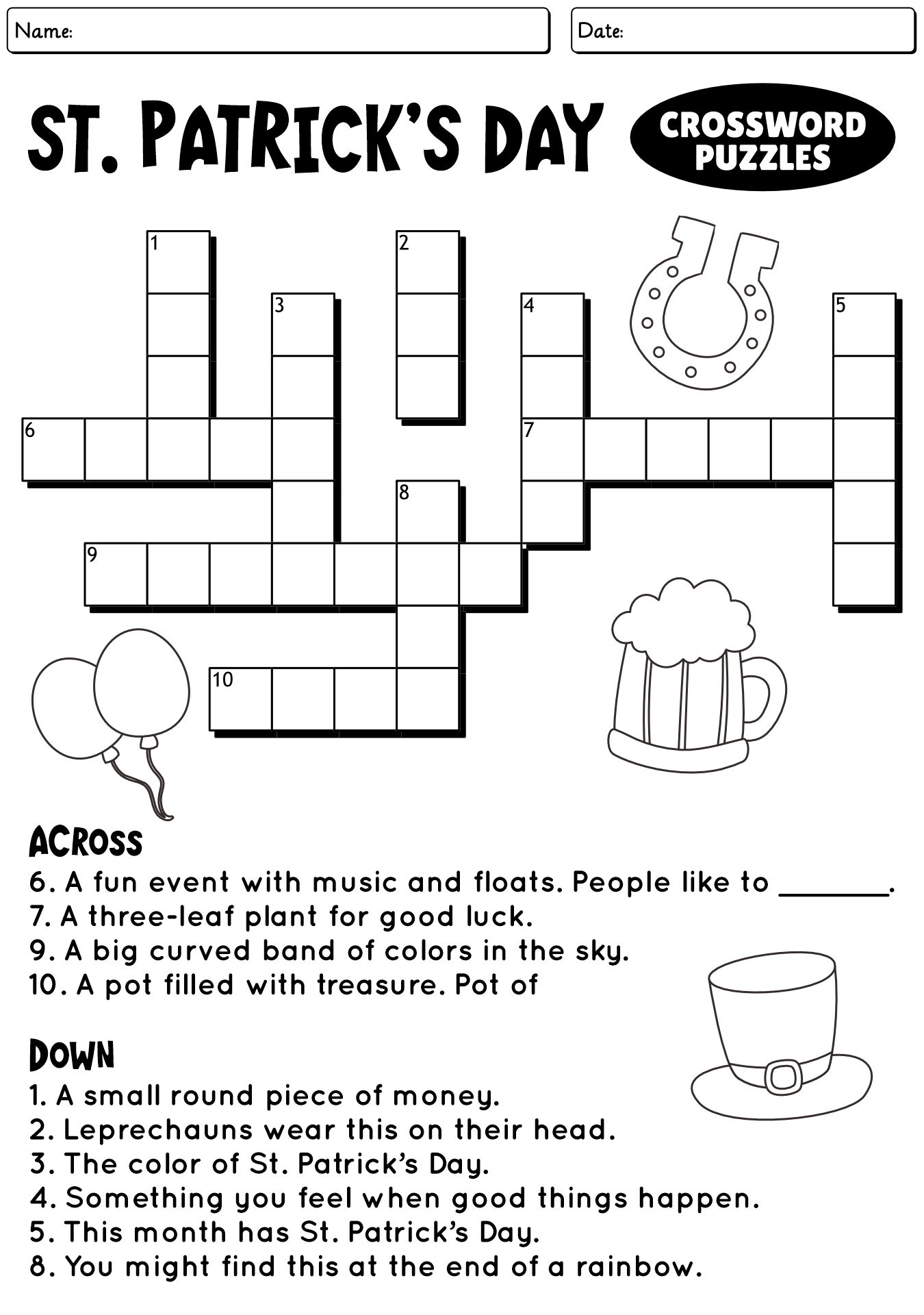 St. Patrick’s Day Crossword Puzzles for Second Grade