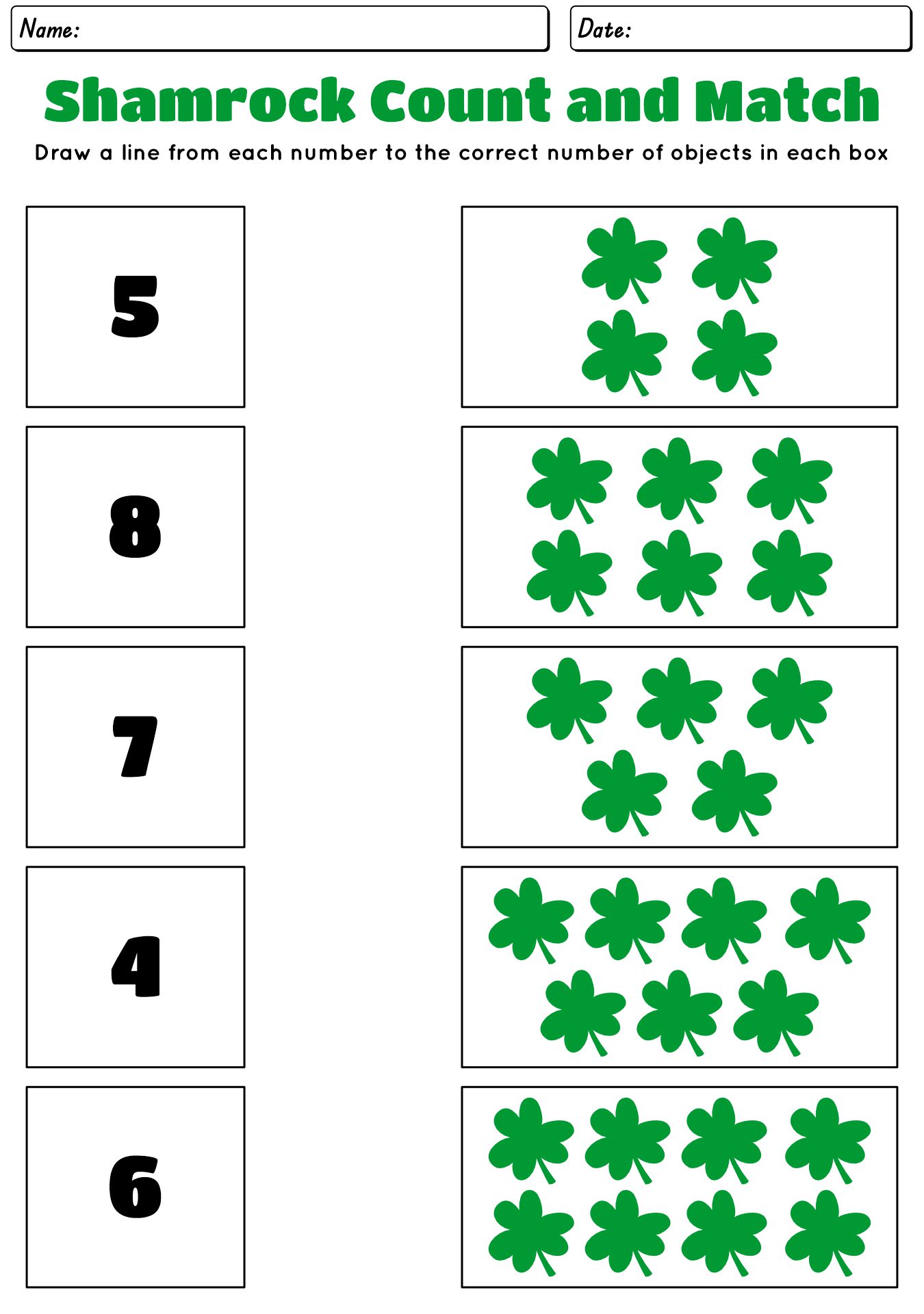 St. Patricks Day Shamrock Math Worksheets for 2nd Grade