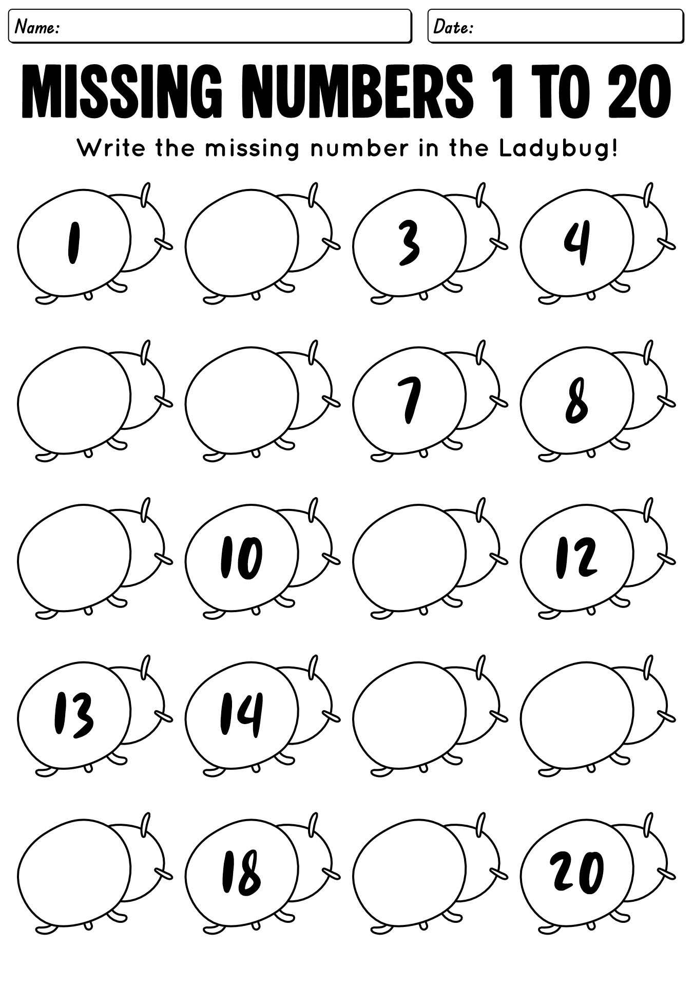 Tar Missing Numbers Worksheets 1 To 20