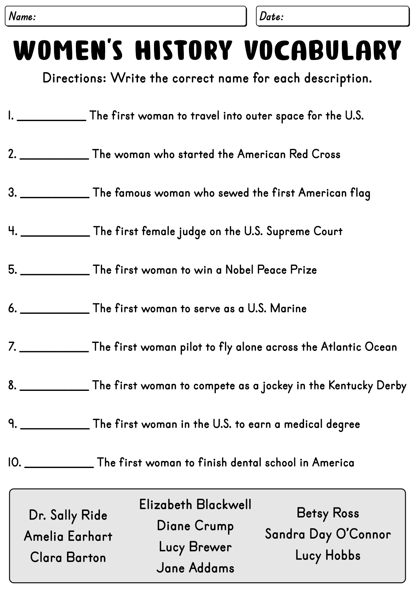 Womens History Month 3rd Grade Activities Worksheets