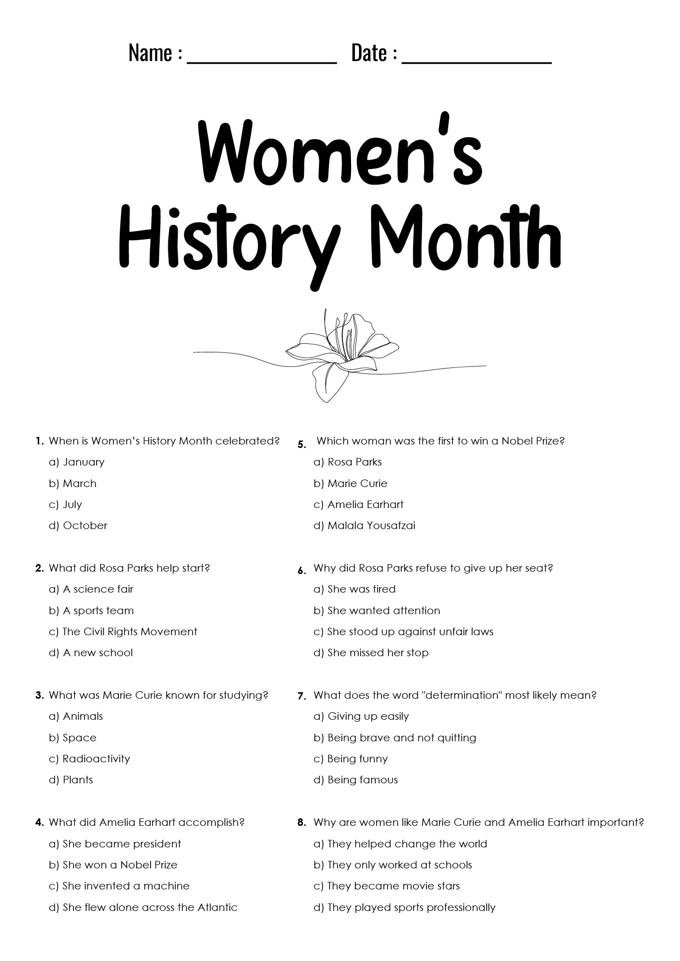 Womens History Month Activities for Grade 4