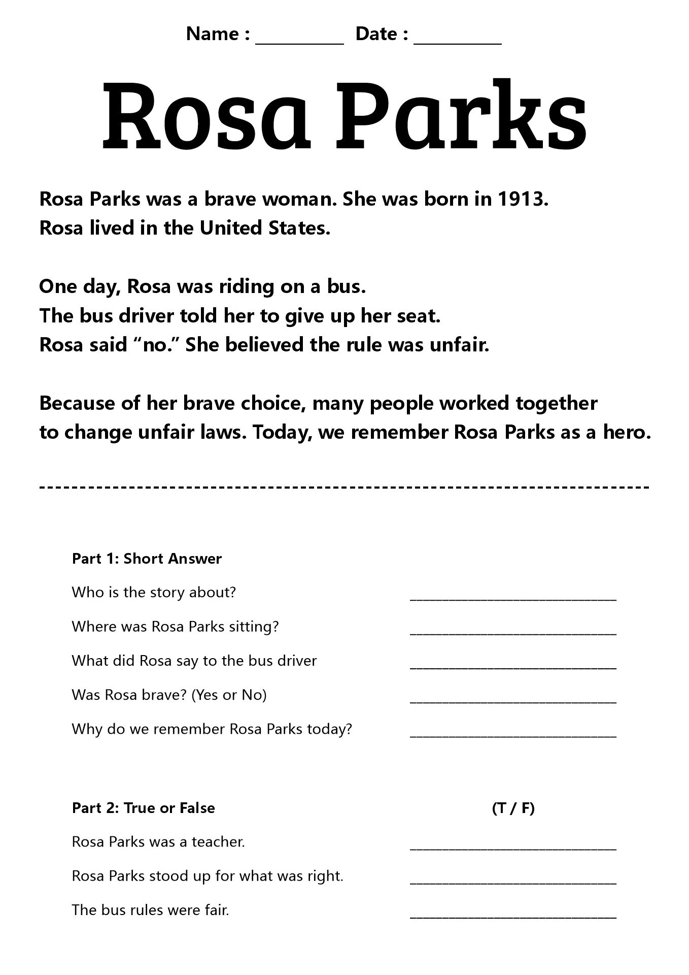 Womens History Month Activity Sheet for Second Grade
