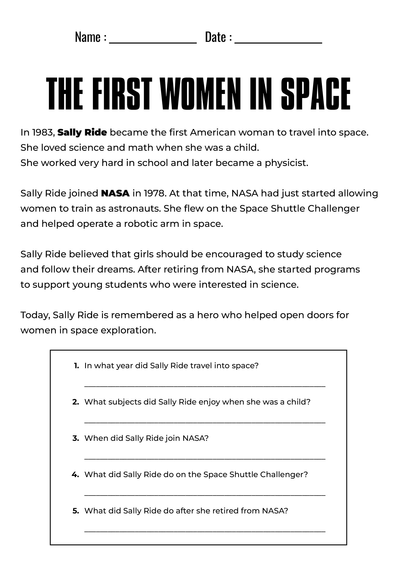 Womens History Month Classroom Materials for Fourth Graders