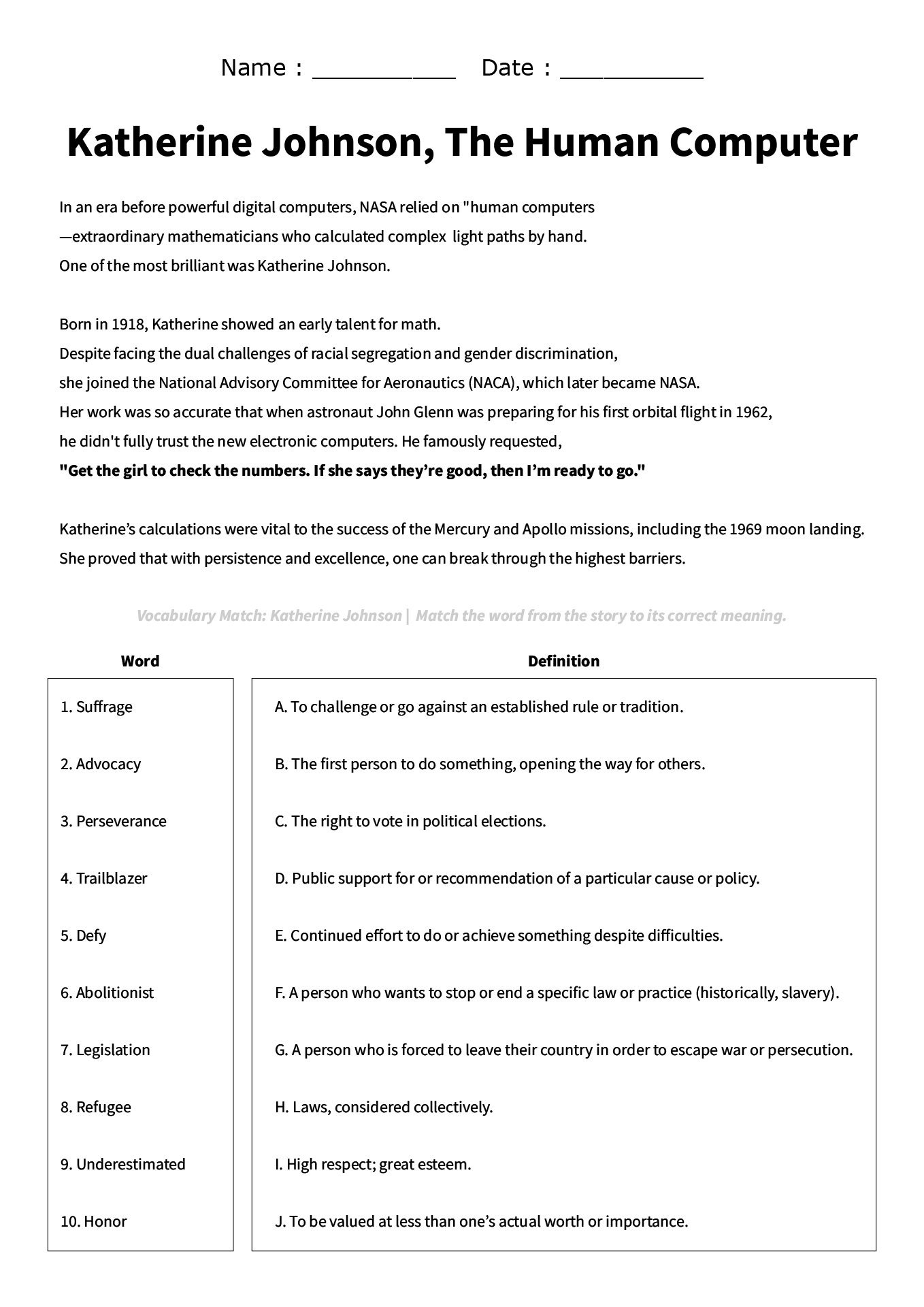 Womens History Month Informative Reading Worksheets