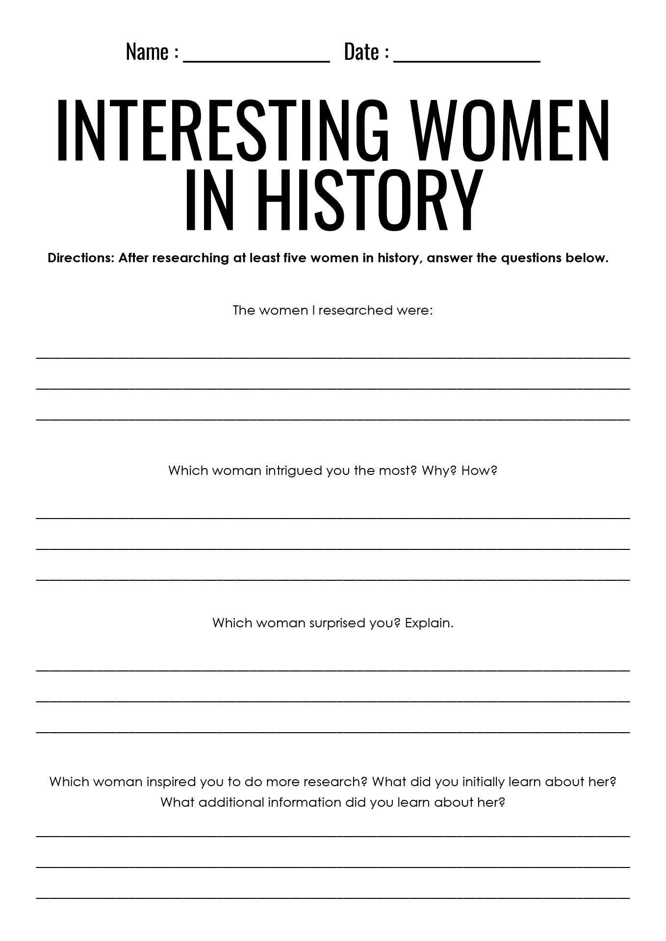 Womens History Month Lesson Plans for 4th Graders