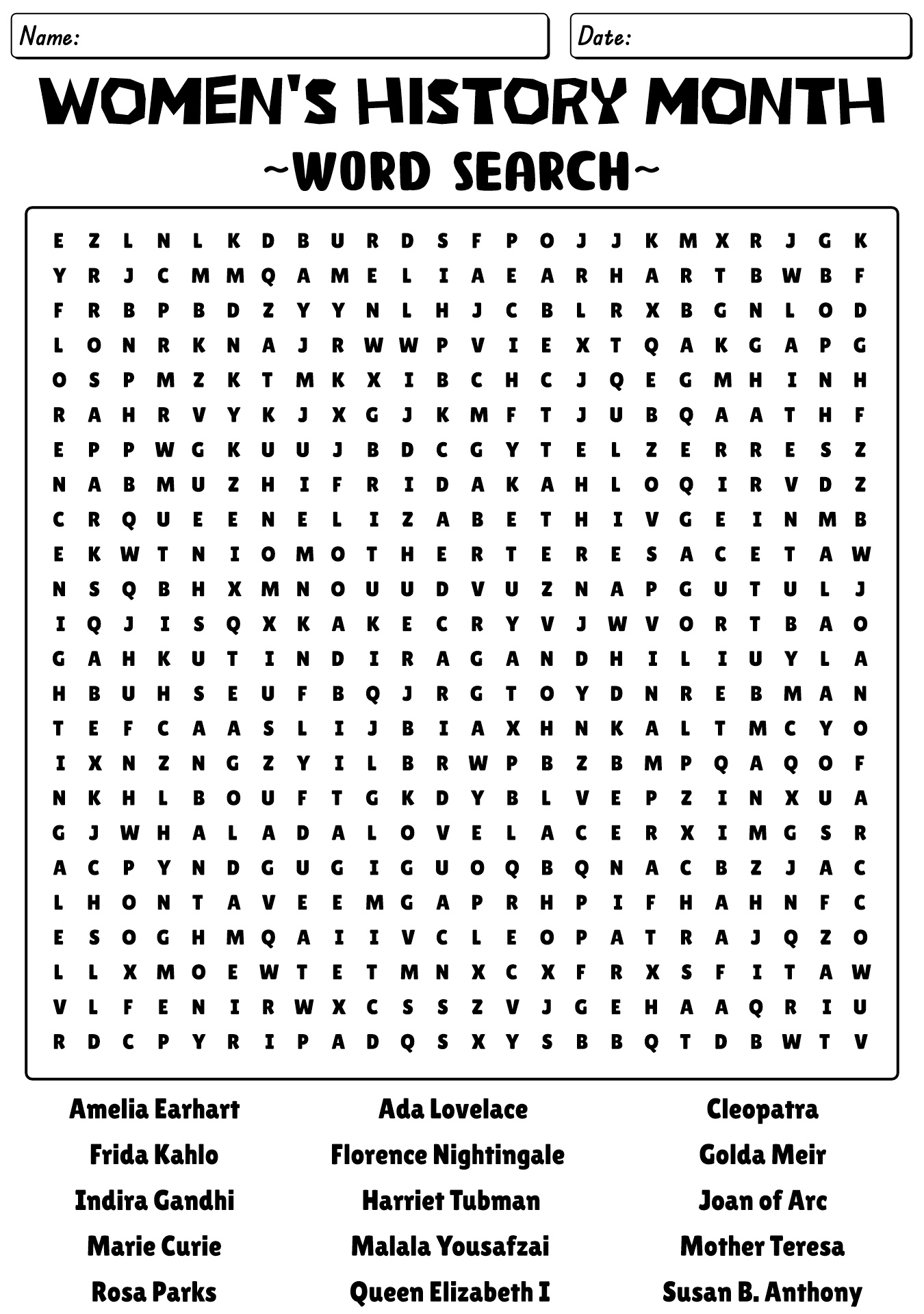Womens History Month Puzzle Worksheet