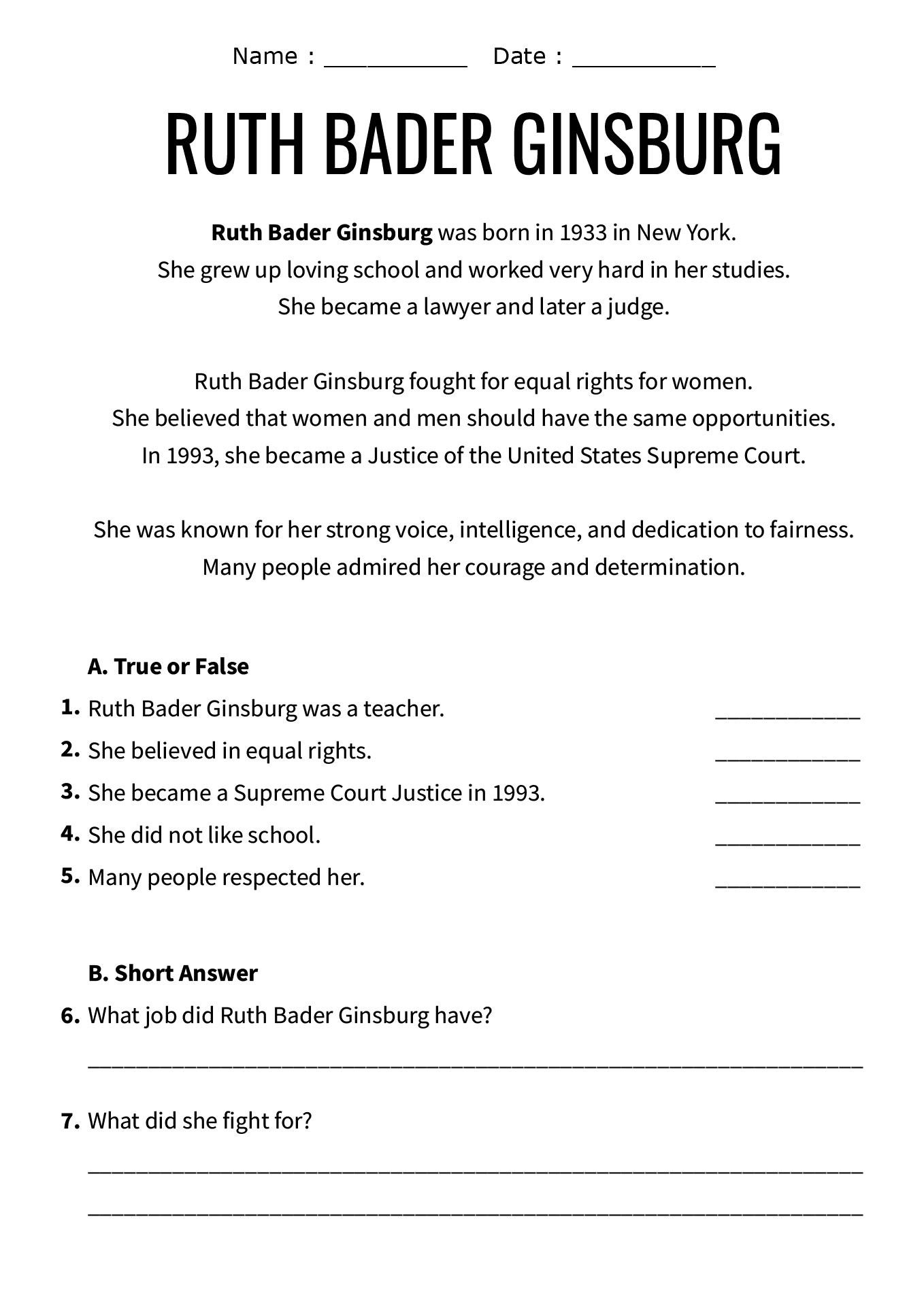 Womens History Month Reading and Learning Worksheets