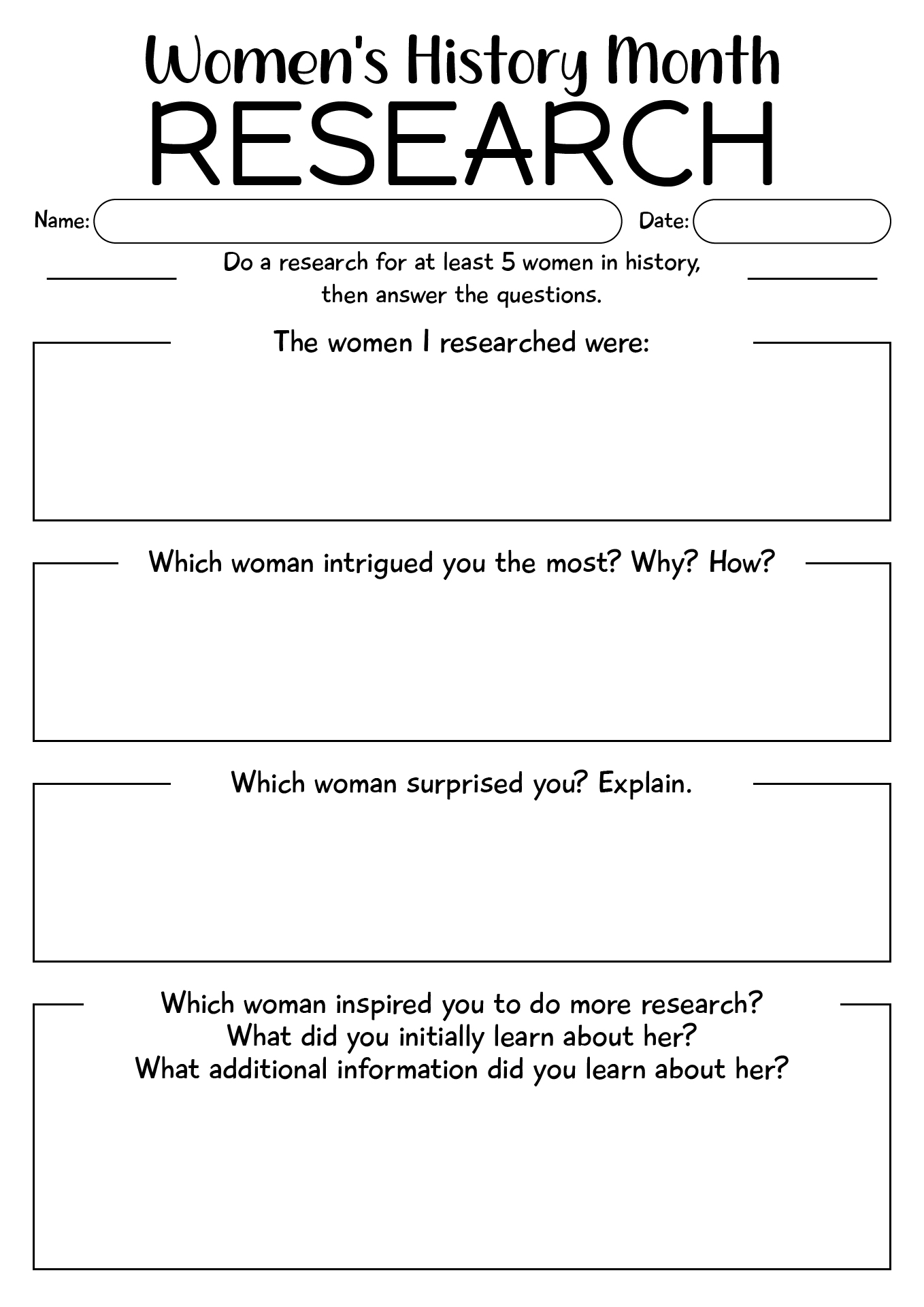 Womens History Month Research Activity Worksheets