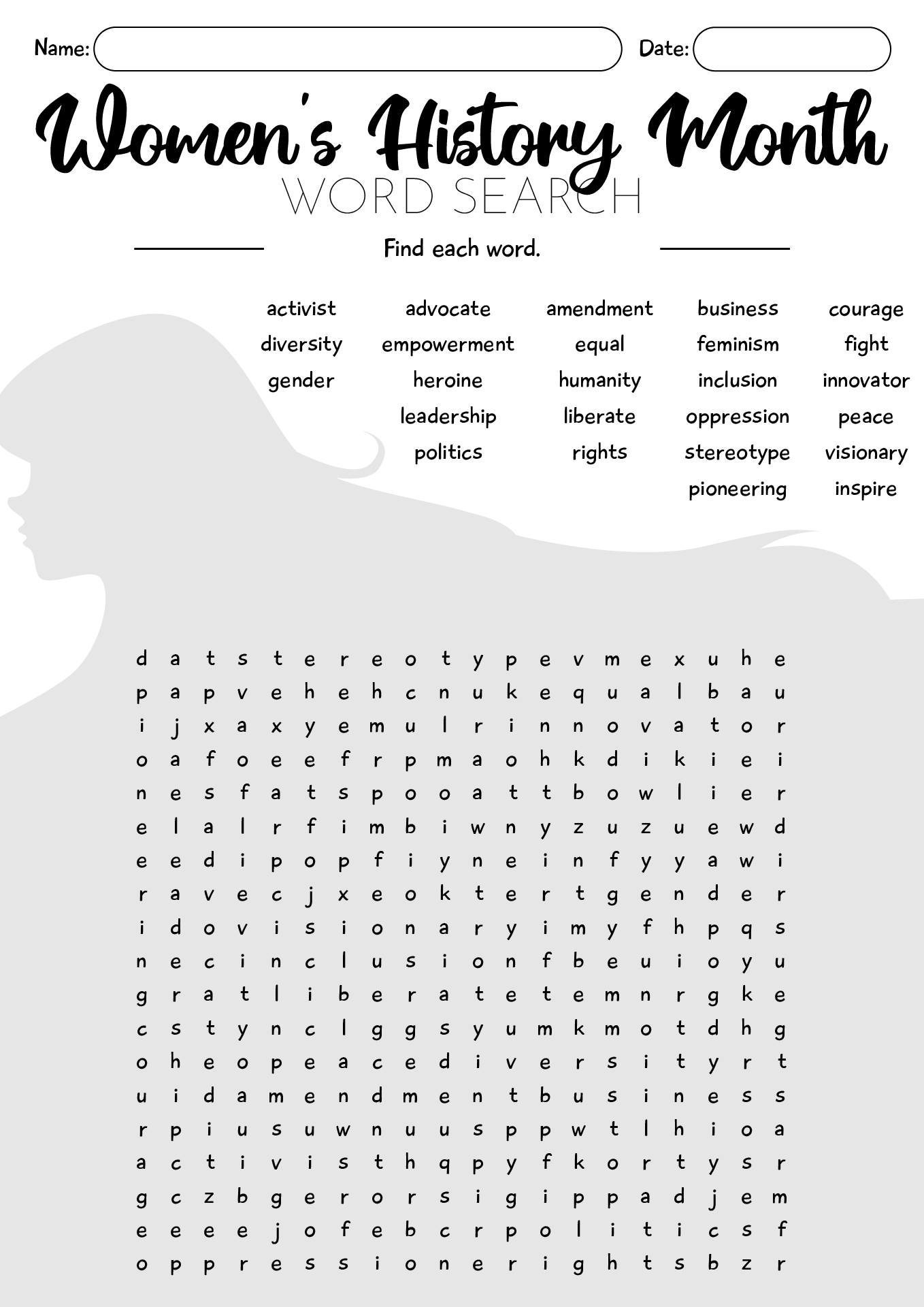 Womens History Month Word Search Worksheet