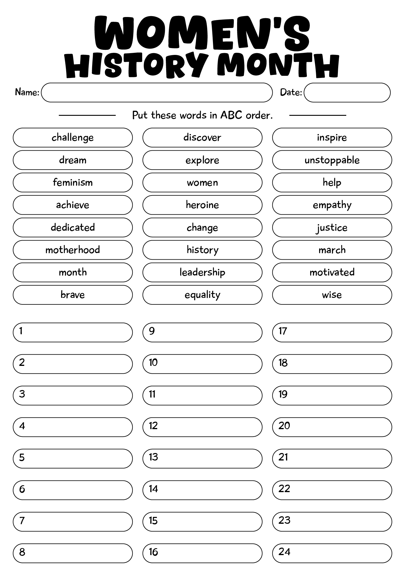 Womens History Month Worksheet For Elementary