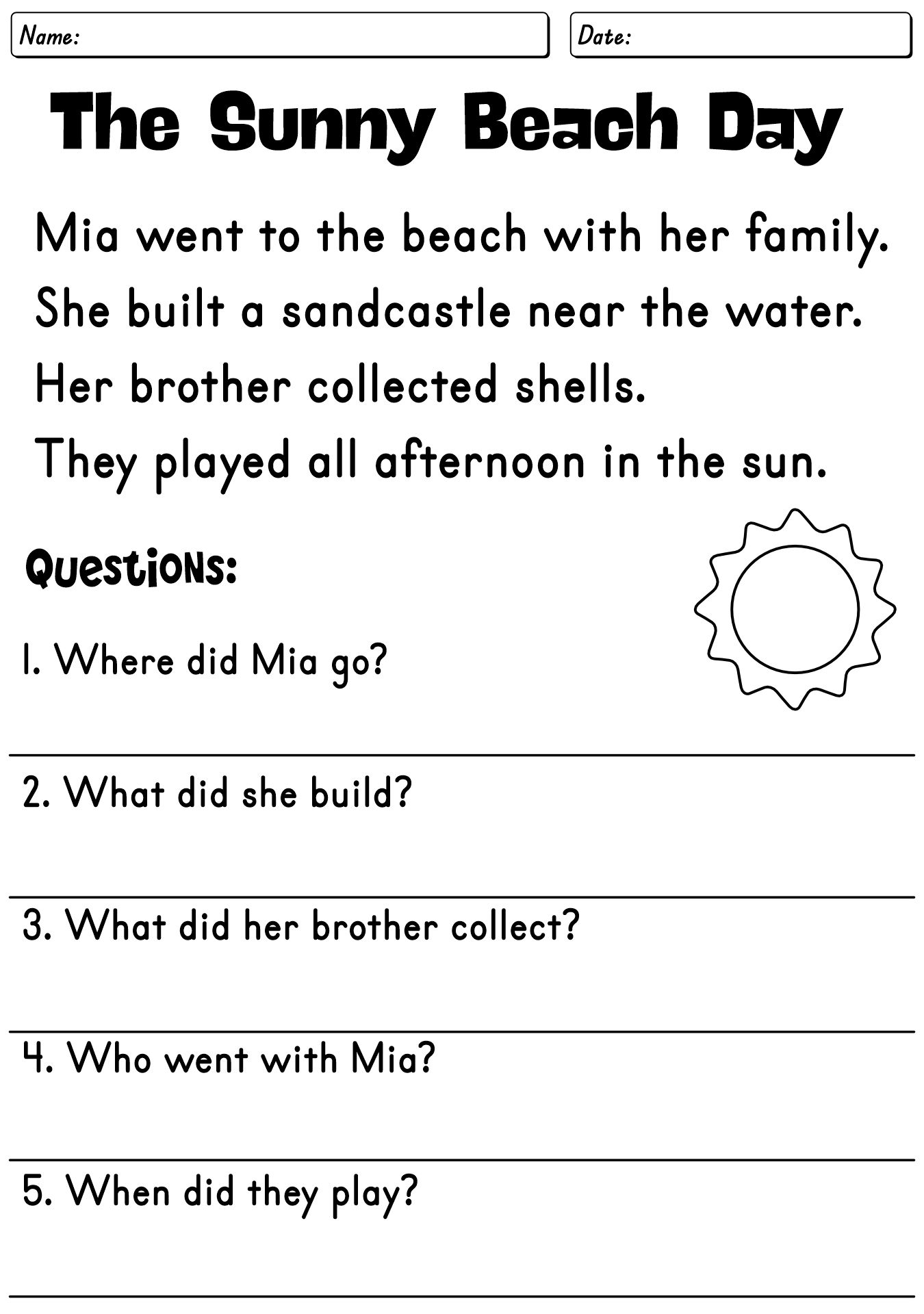 Worksheets for 2nd Grade Reading Skills