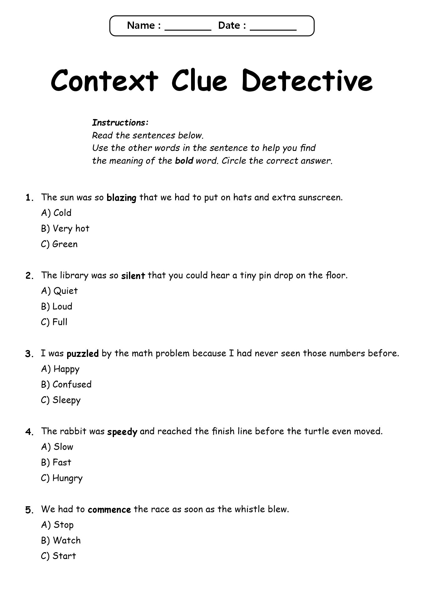 Worksheets for 2nd Grade Reading Vocabulary