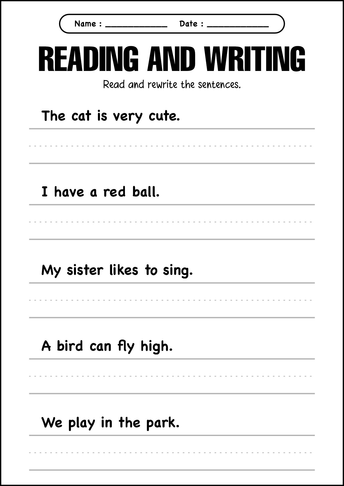 Writing Practice Worksheets for Grade 2