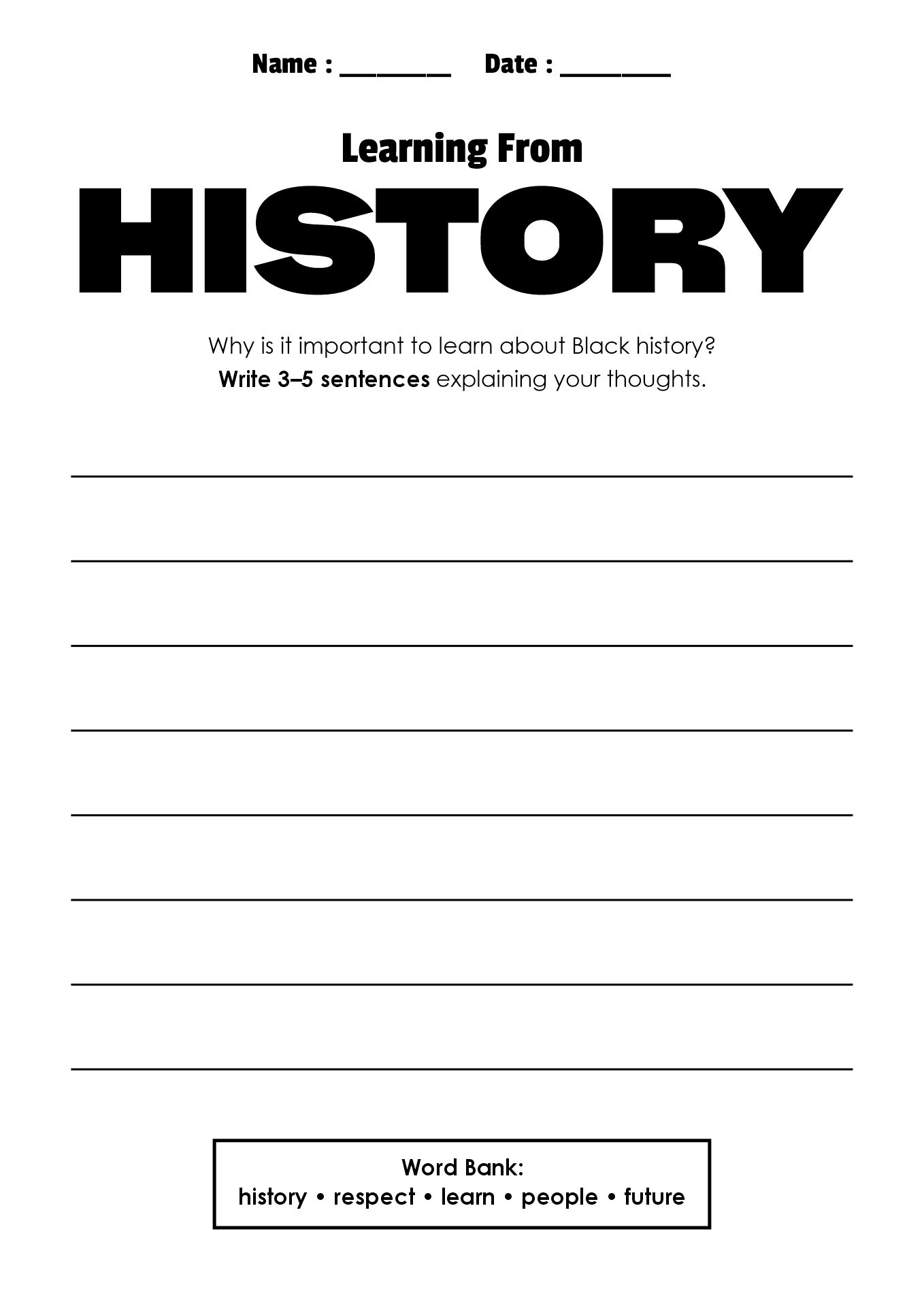 Writing Prompt Worksheets for Black History Month