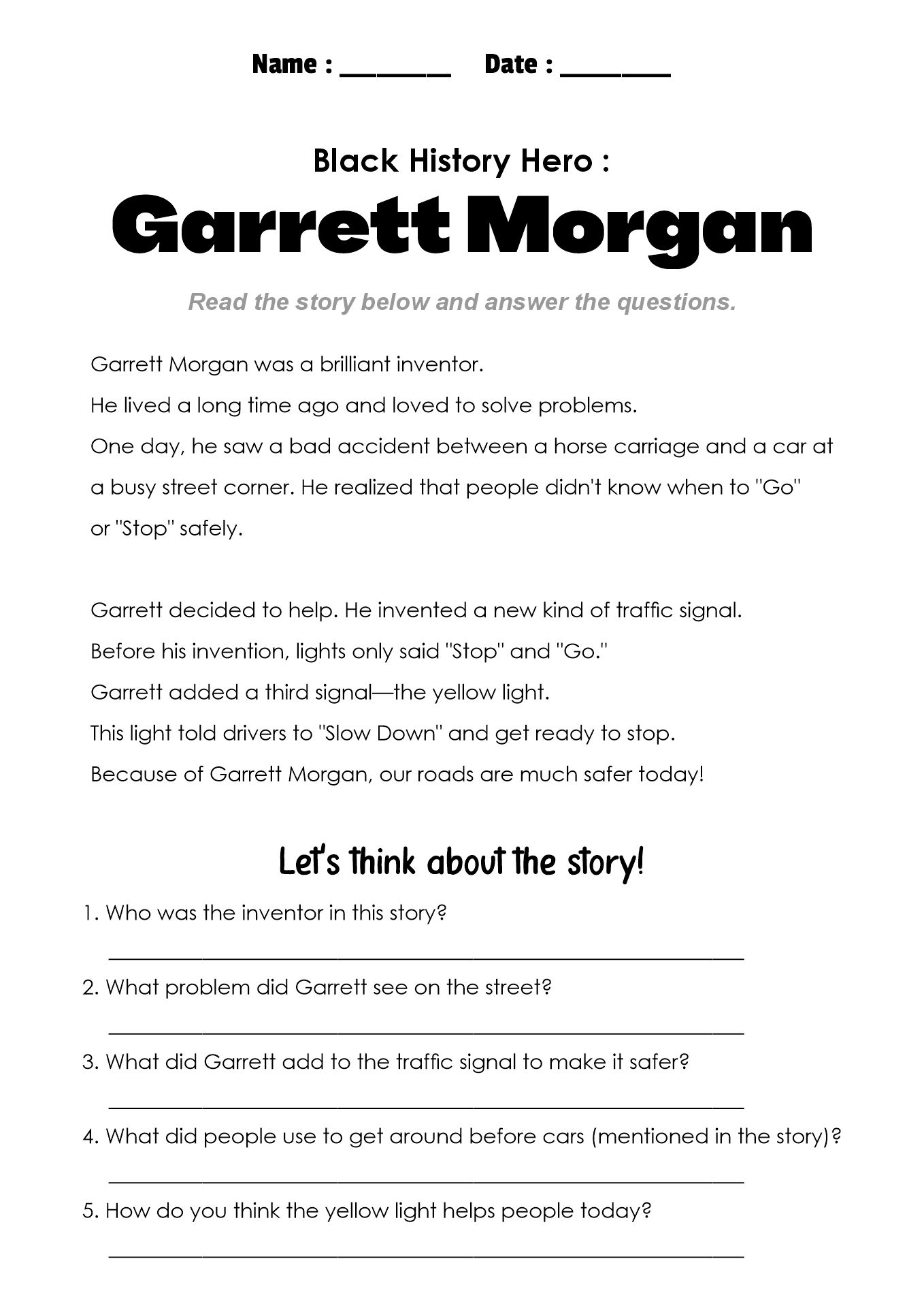 Young Learners Black History Month Activity Sheets